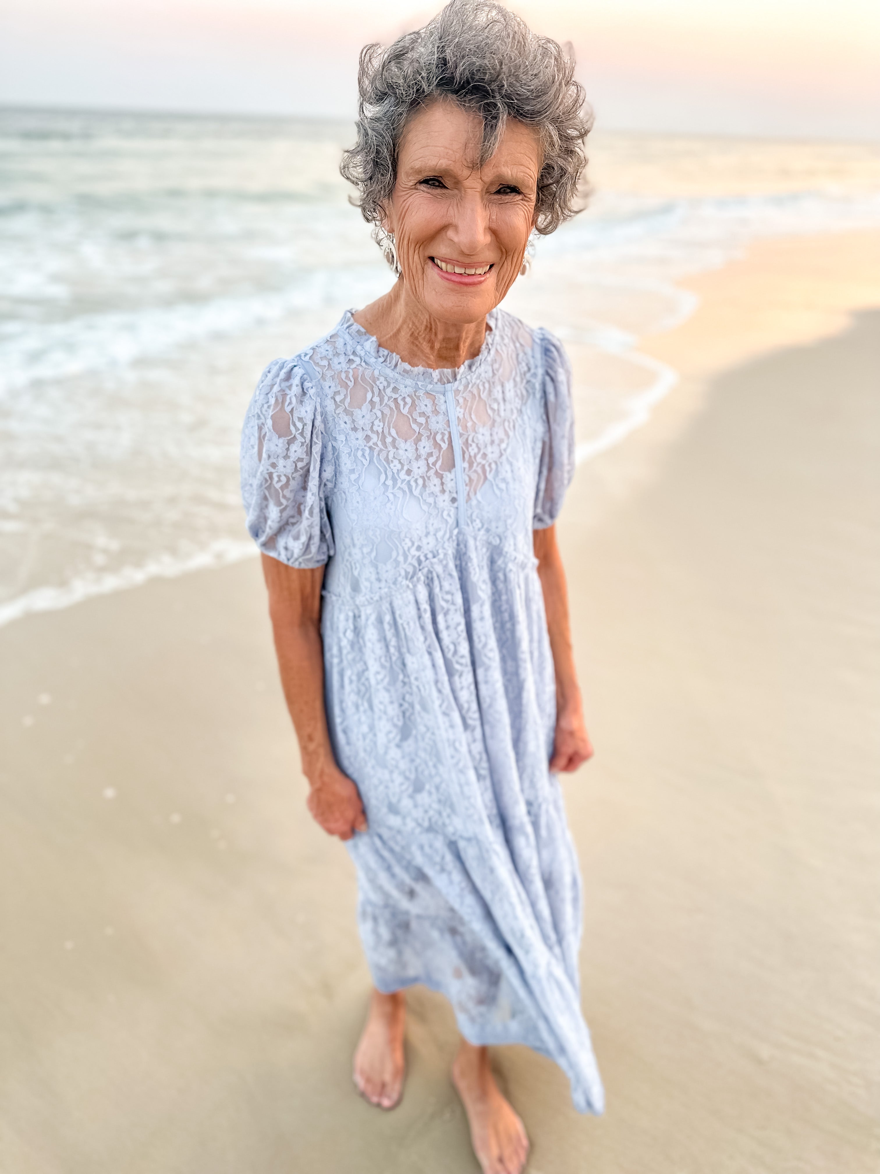 Blessed Beyond Dusty Blue Lace Maxi Dress