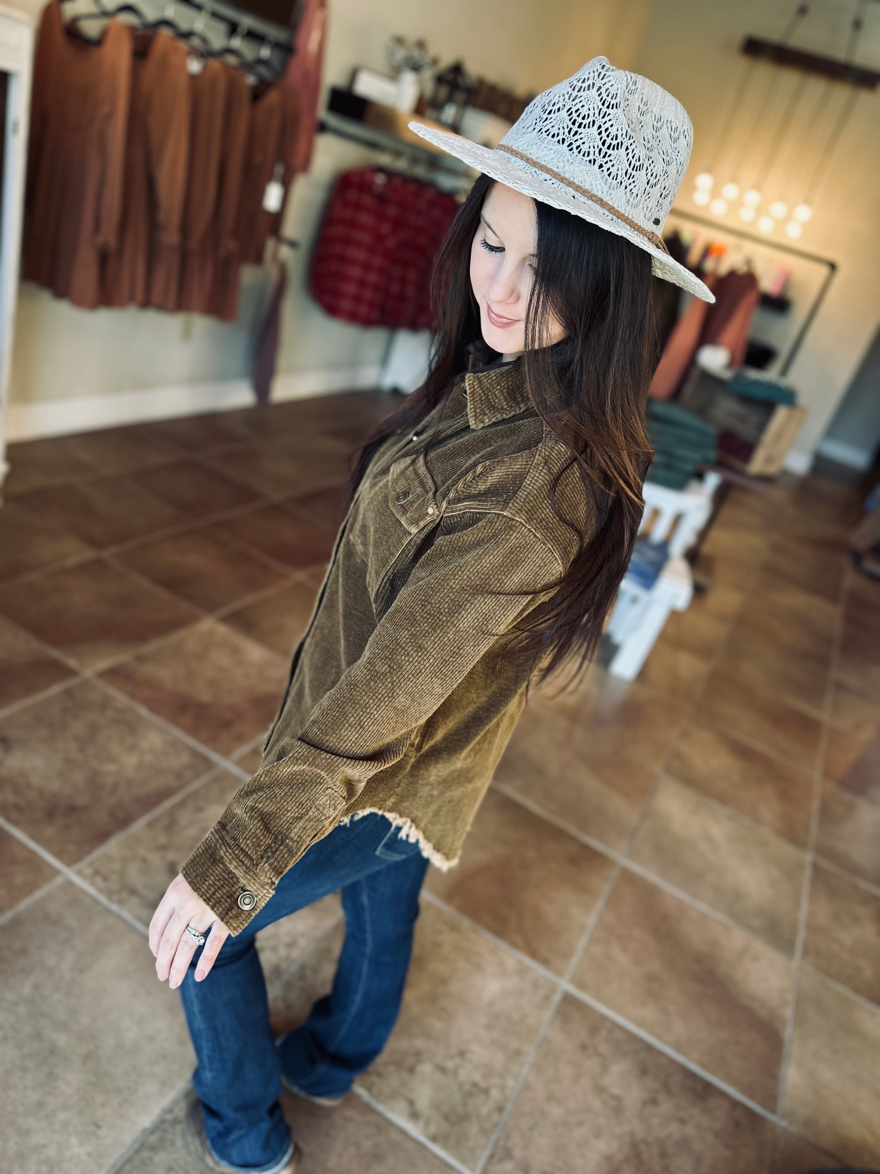 Cozy Weather Truffle Corduroy Jacket