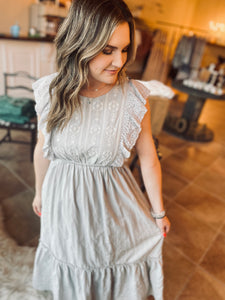 FINAL SALE Gorgeous Sunrise Dove Grey Midi Dress