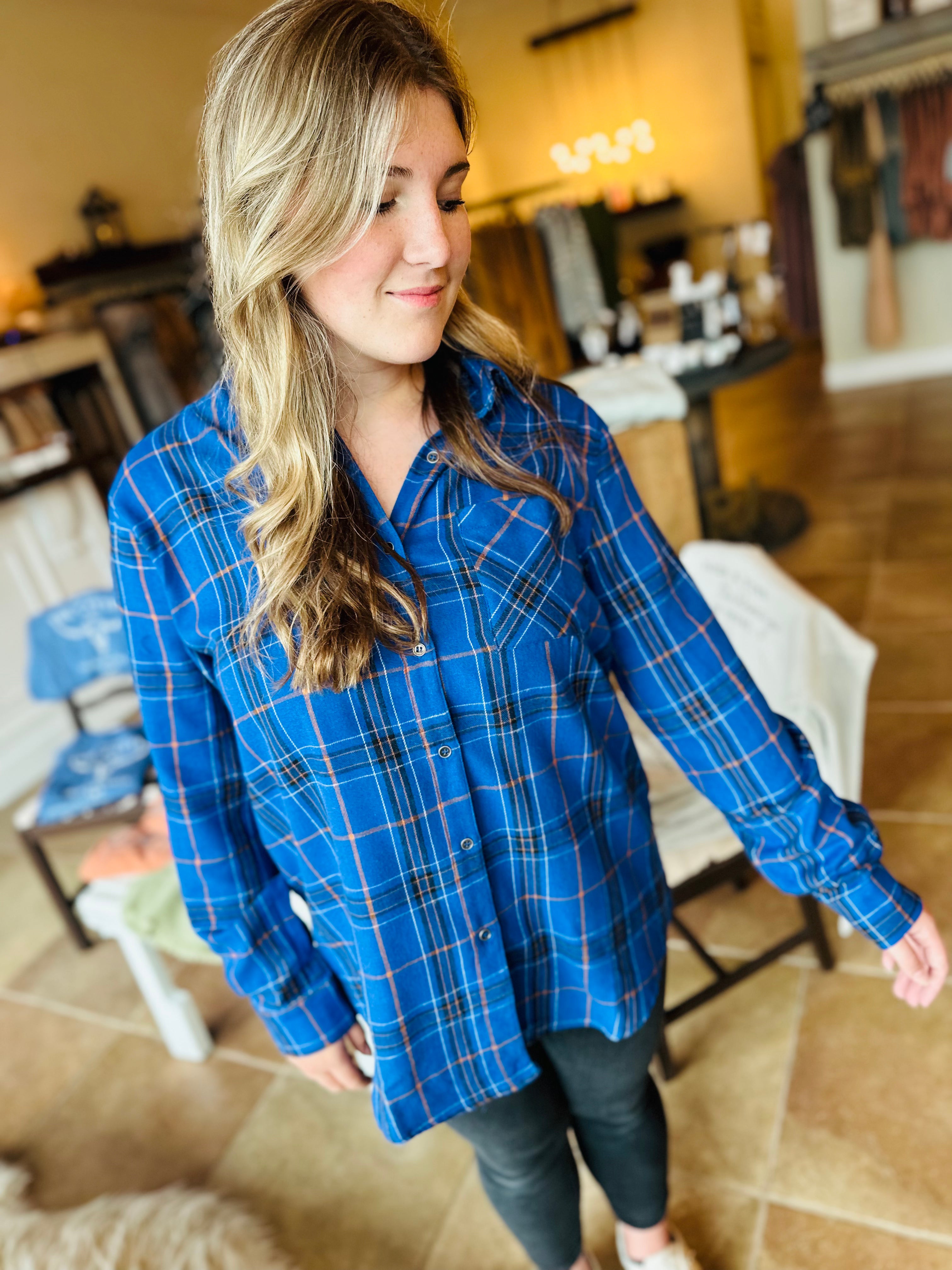 Shine Bright Royal Blue Plaid Shirt