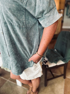 Happy Ever After Sage Wash Button Up