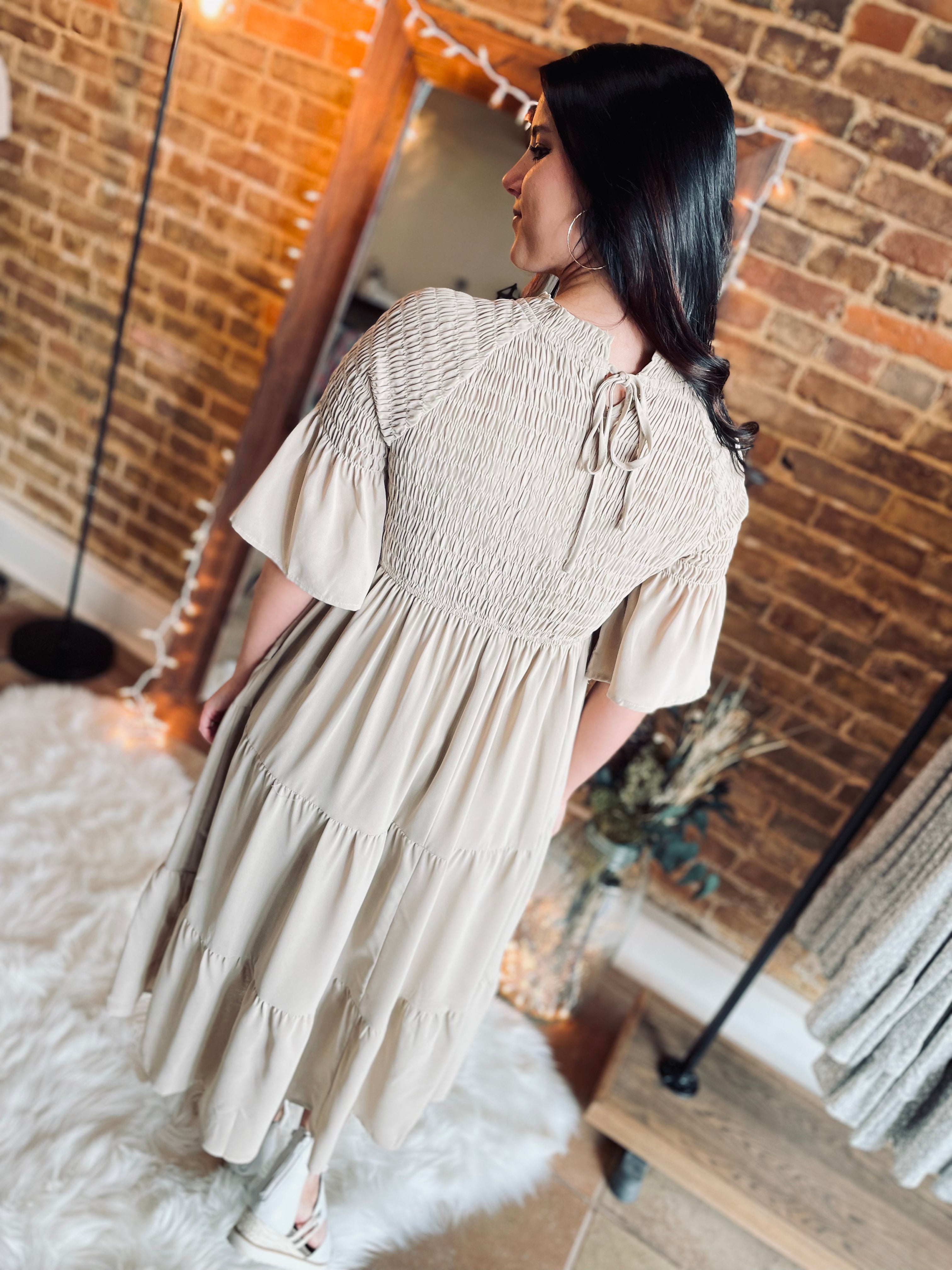 Unbreakable Love Light Taupe Midi Dress