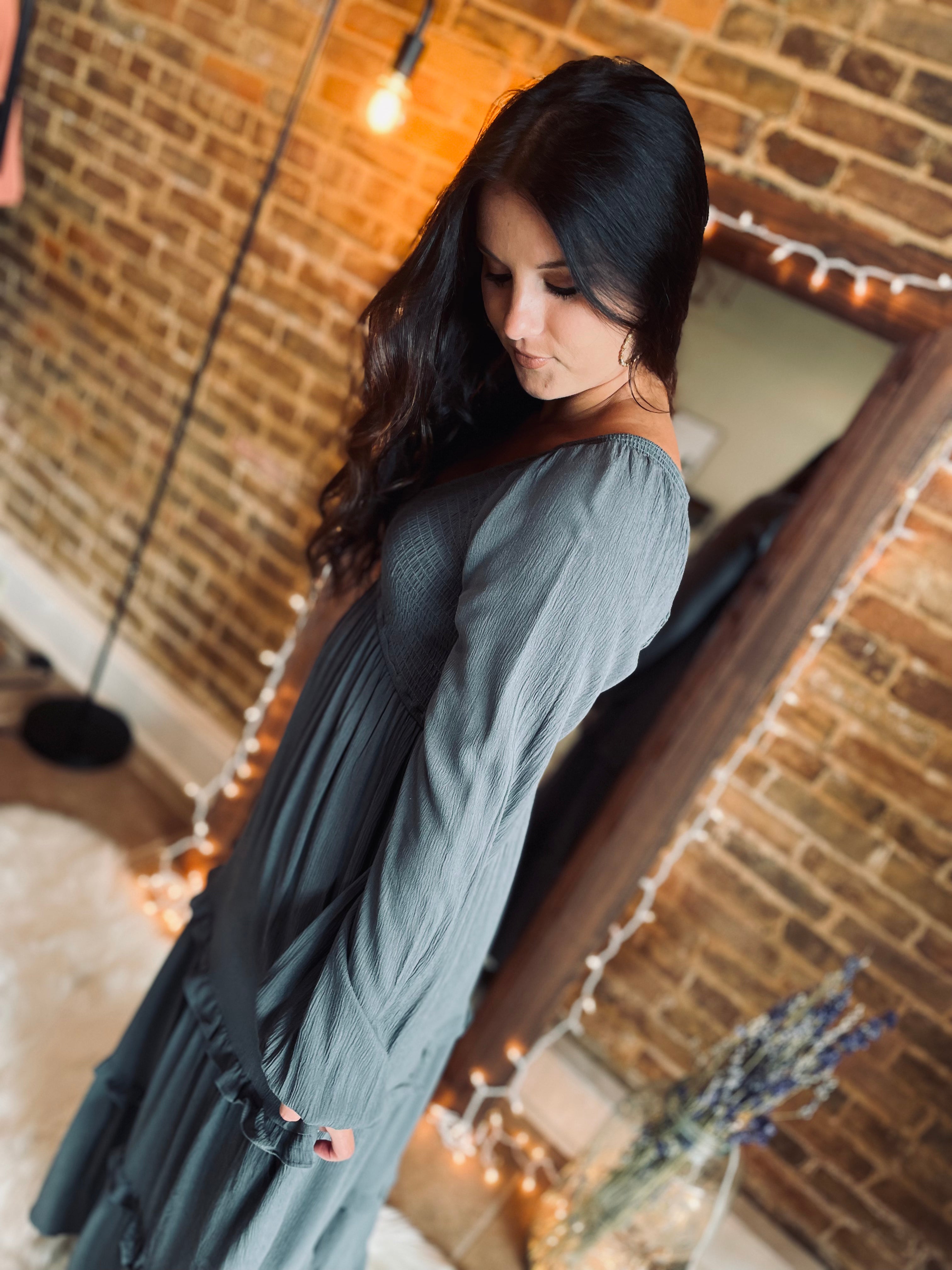 Heart Felt Slate Charcoal Midi Dress