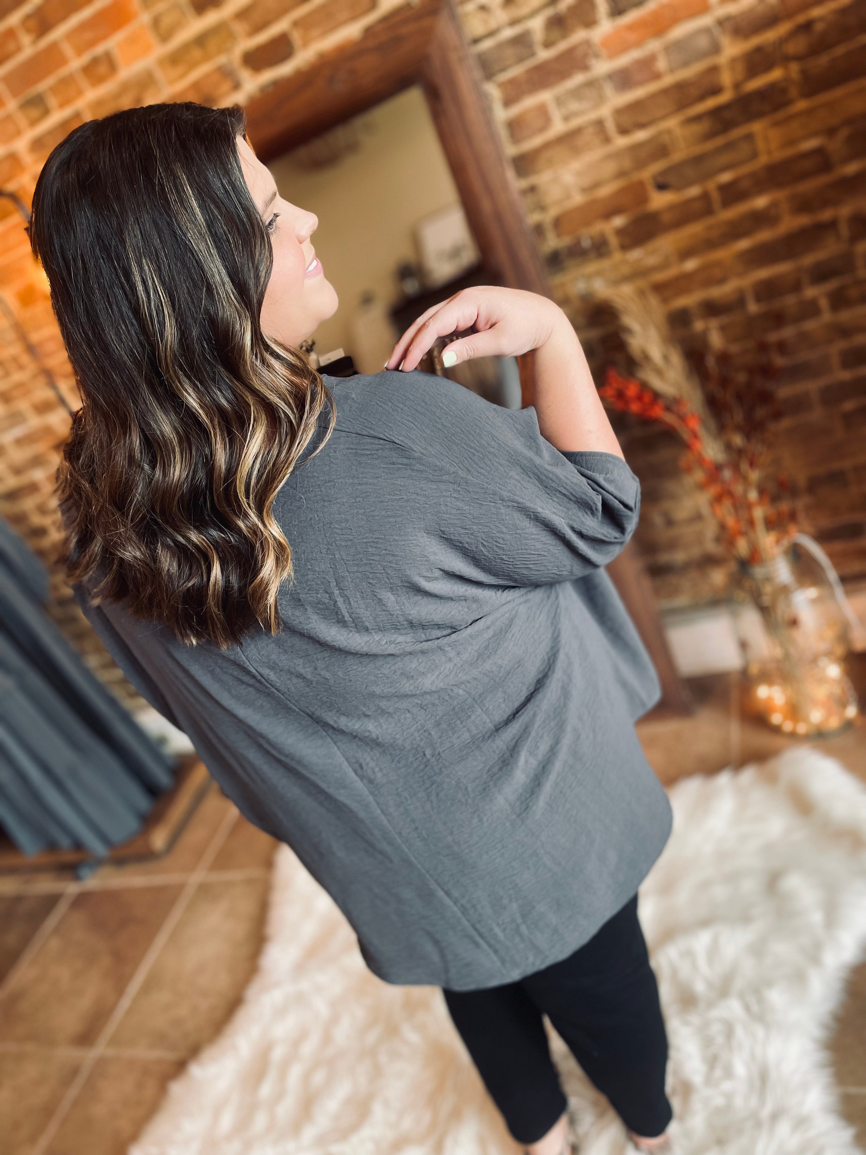 Swept Me Off My Feet Charcoal Blouse