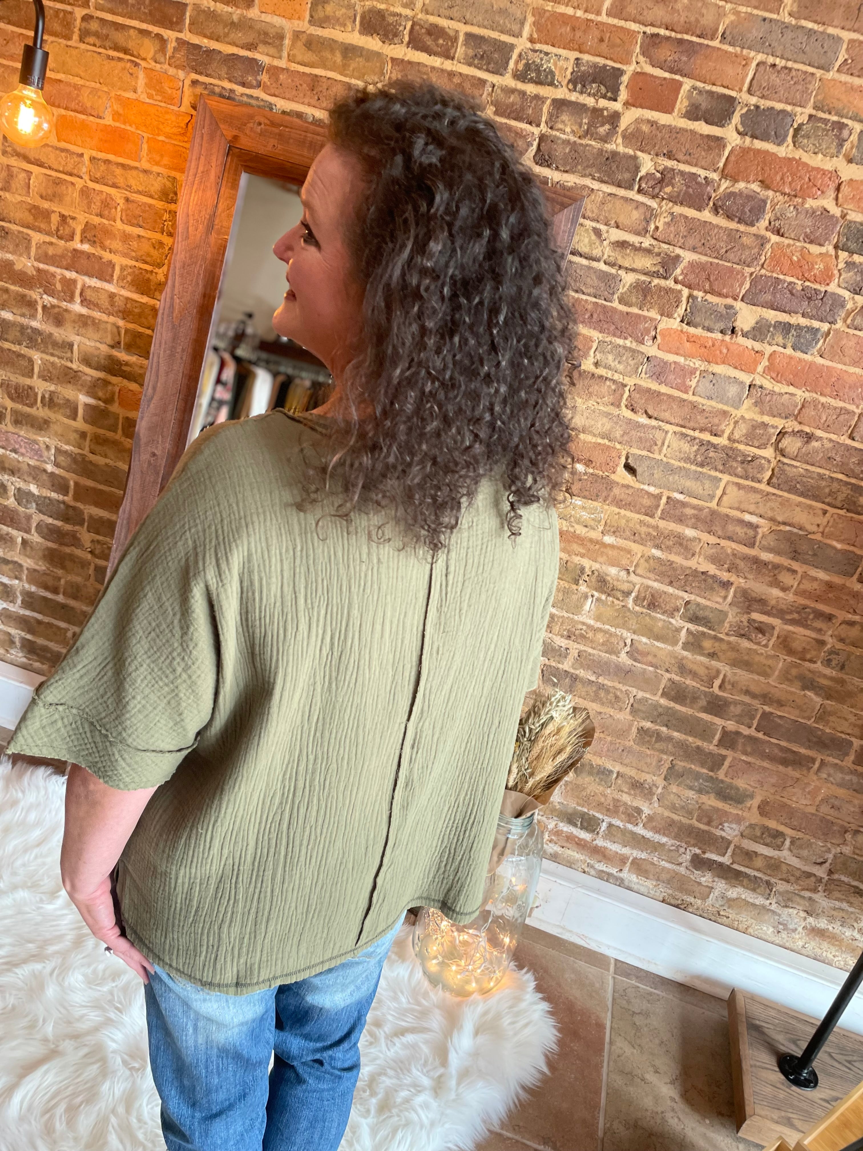 Just To See You Olive V-Neck Top FINAL SALE