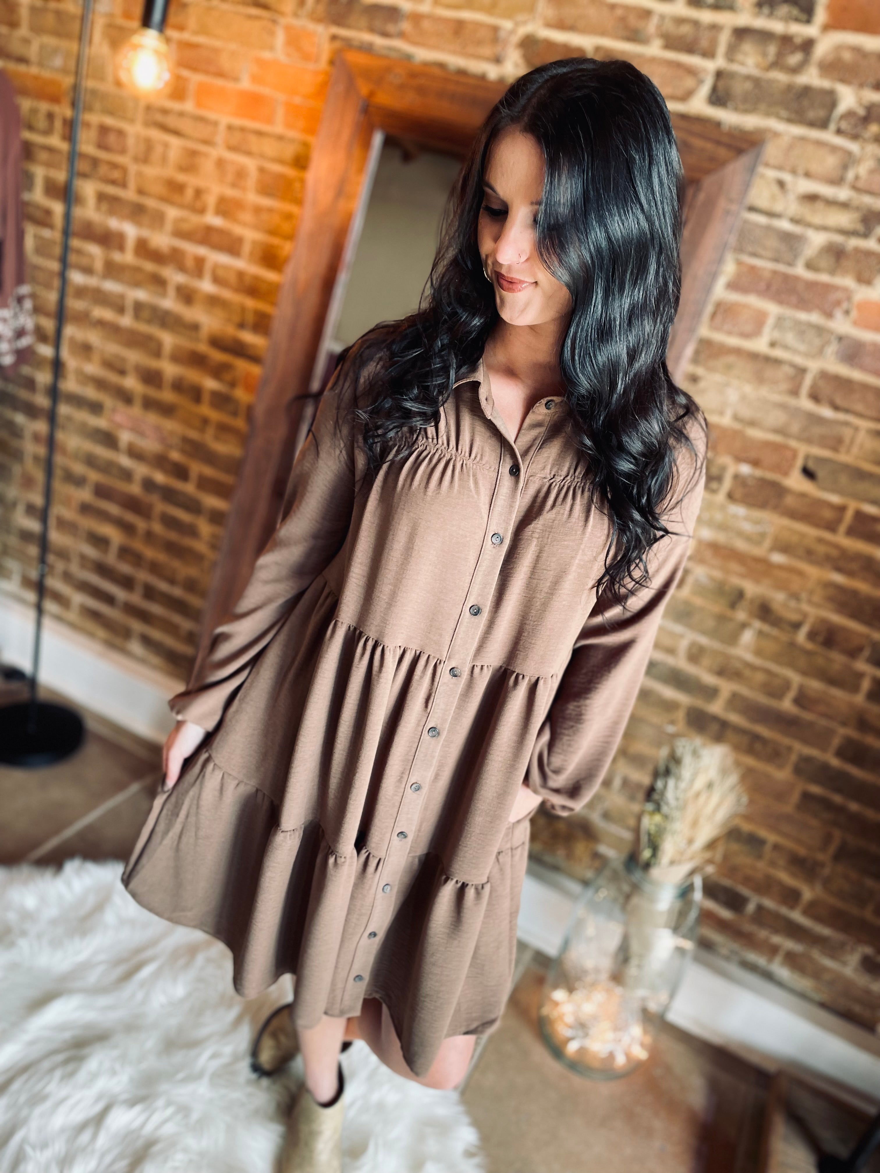 Cozy Evening Brown Button Dress FINAL SALE