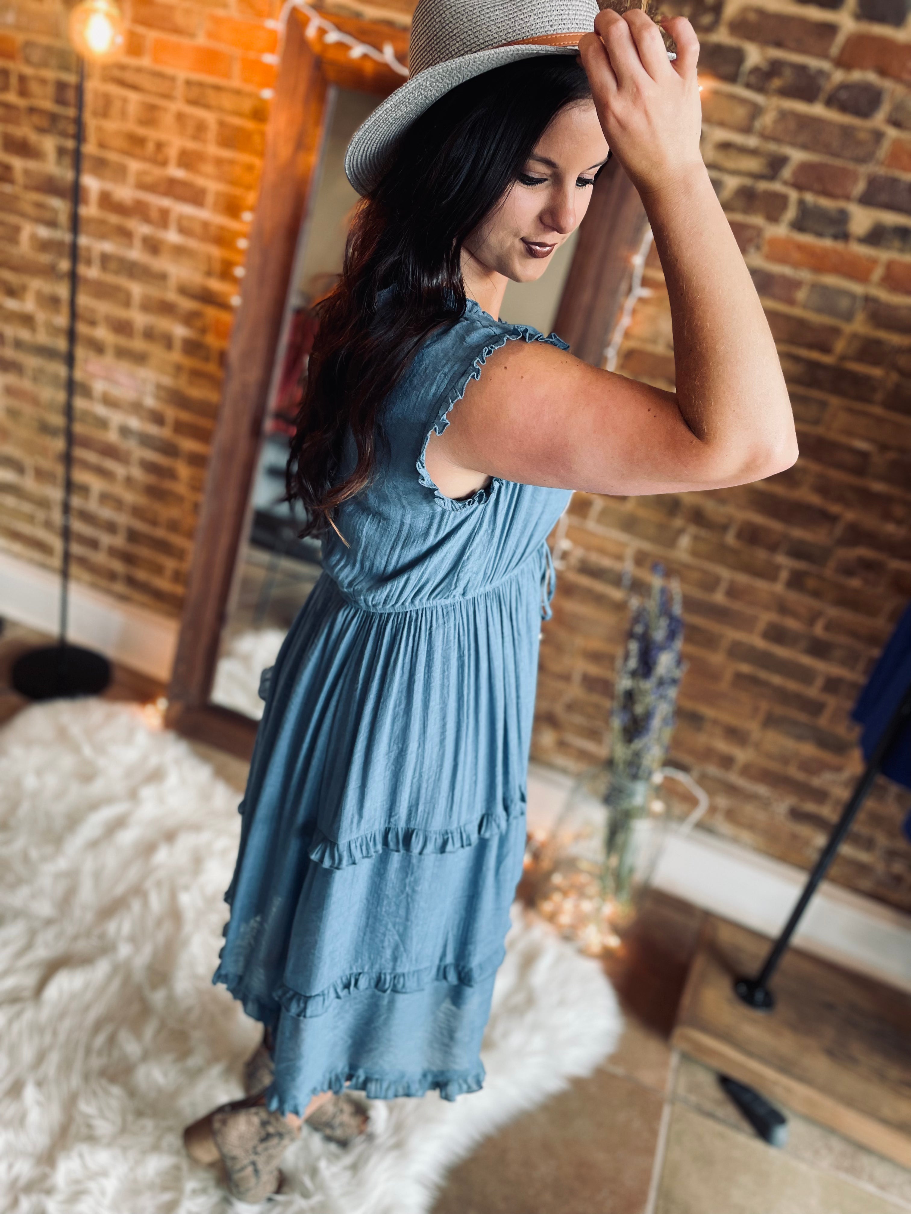 All About You Slate Blue Dress