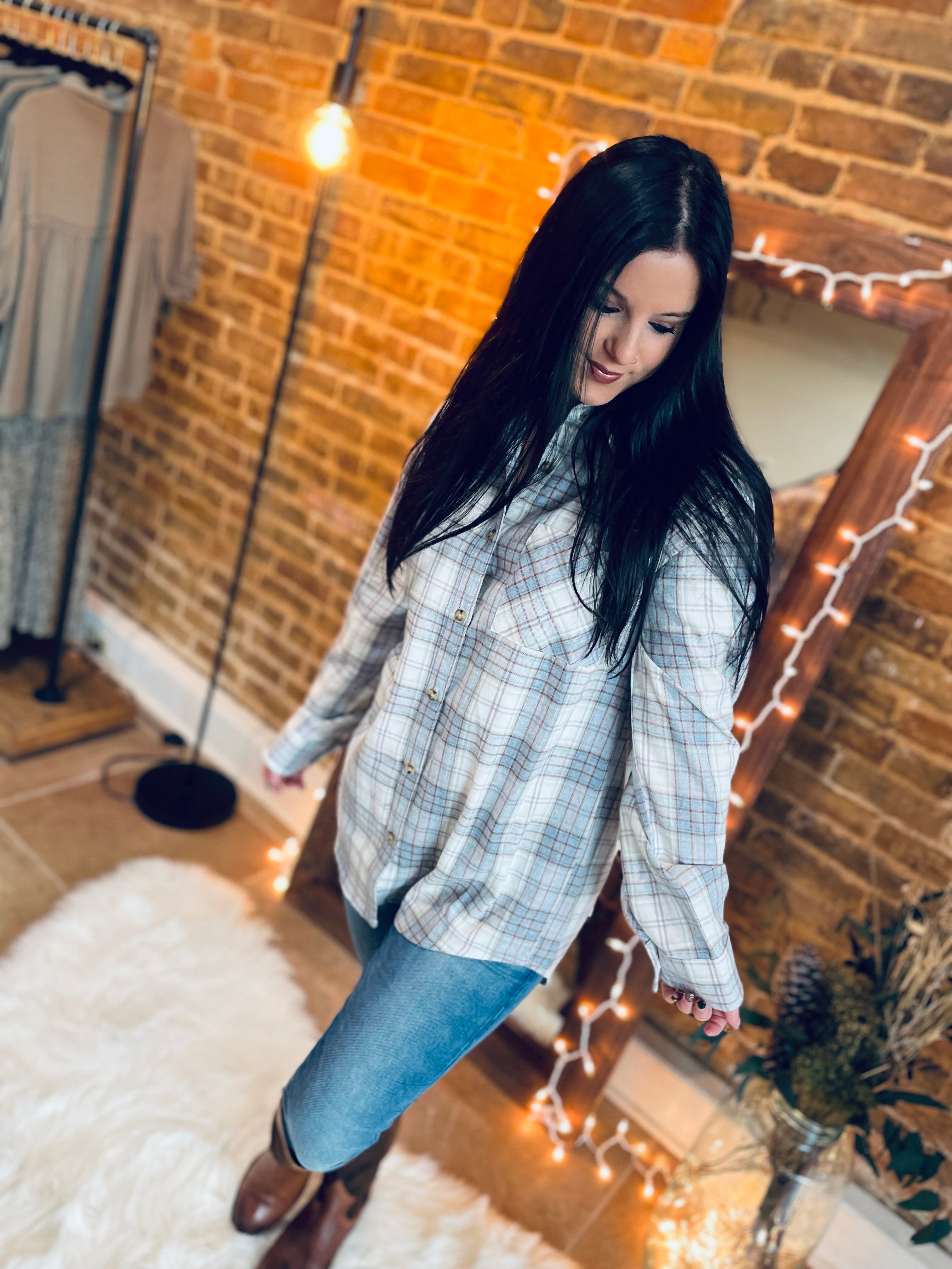 Endless Limit Slate Blue Plaid Button Up