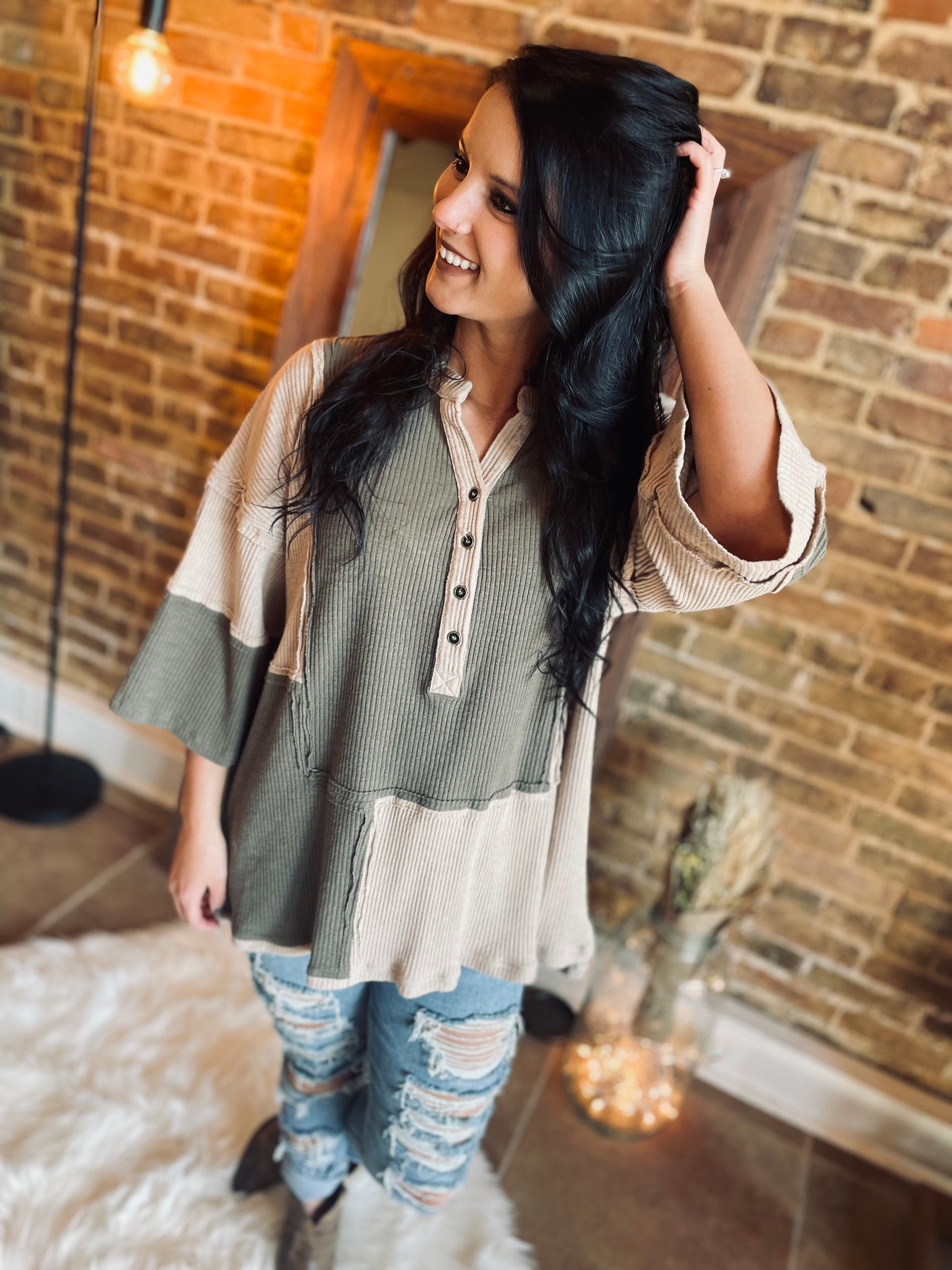 A Joyful Journey Beige/Olive Blouse