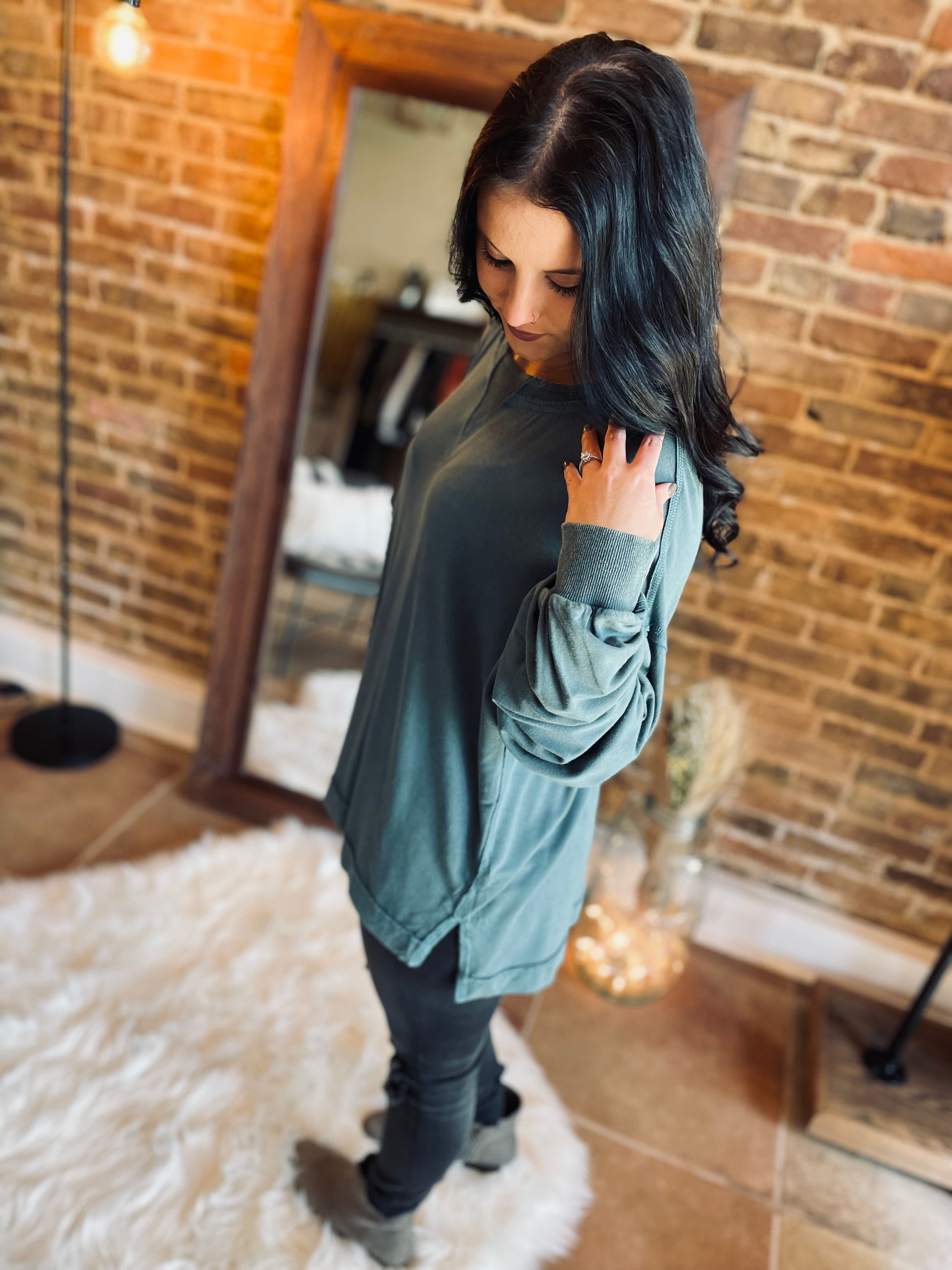 Cozy Up Teal Washed Pullover