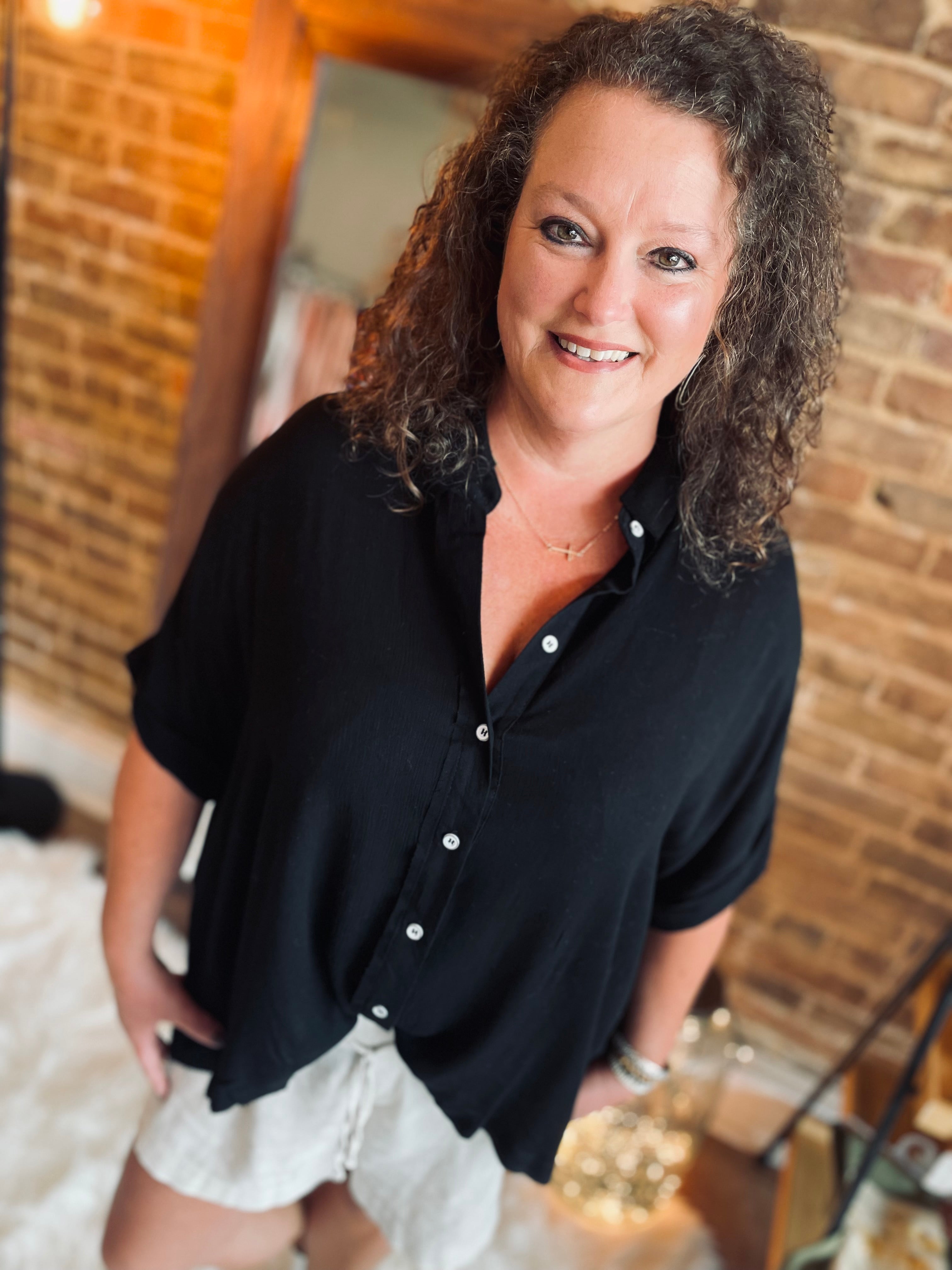 Delightfully In Love Black Button Up Blouse