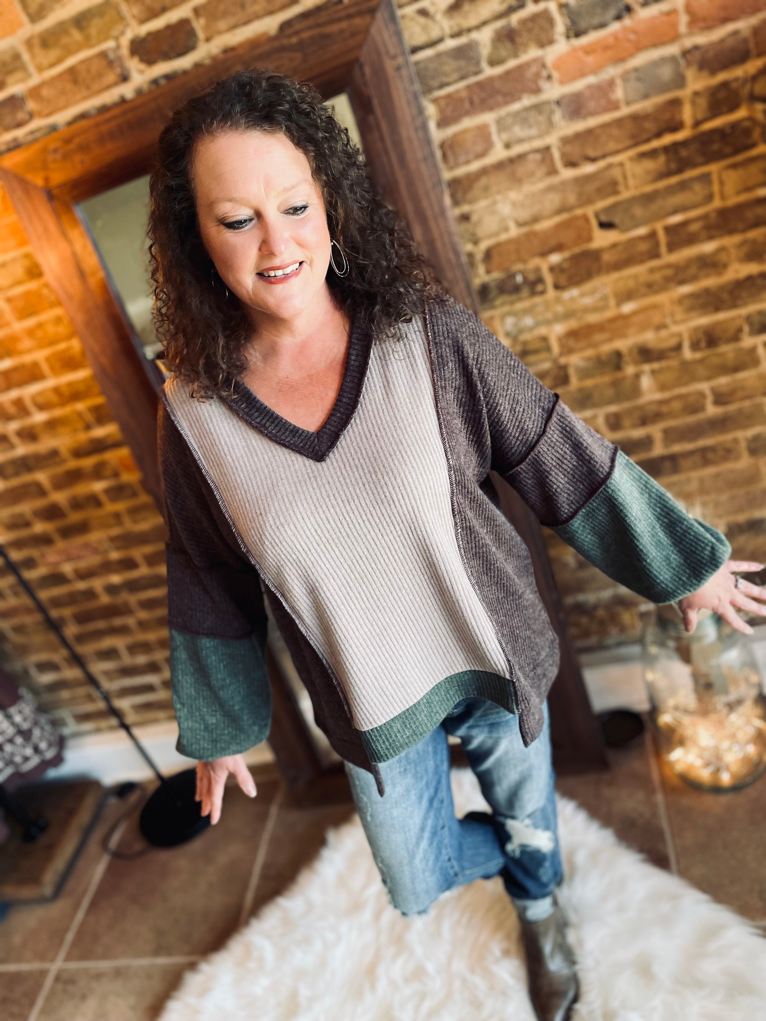 Fall Days Brown Colorblock Blouse