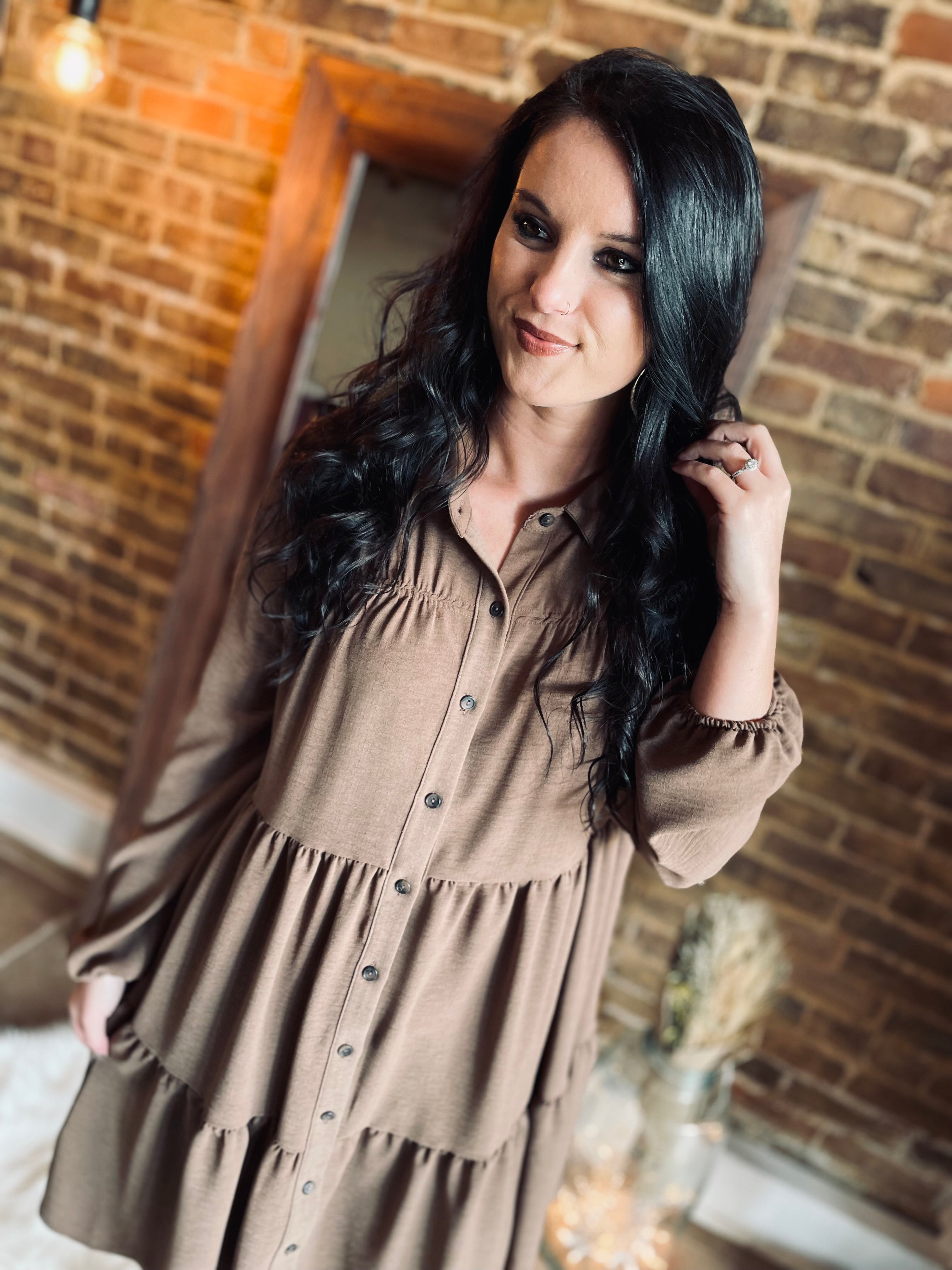 Cozy Evening Brown Button Dress FINAL SALE