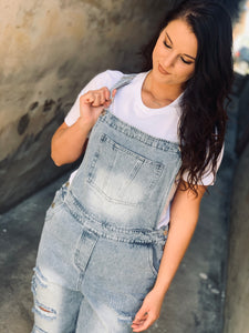 Deep In The South Denim Distressed Overalls