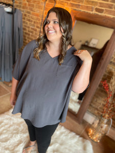 Swept Me Off My Feet Charcoal Blouse