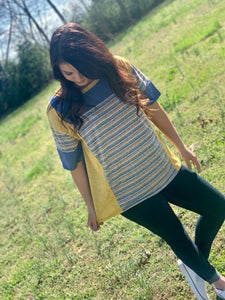 In Over My Head Blue/Mustard Stripe Top