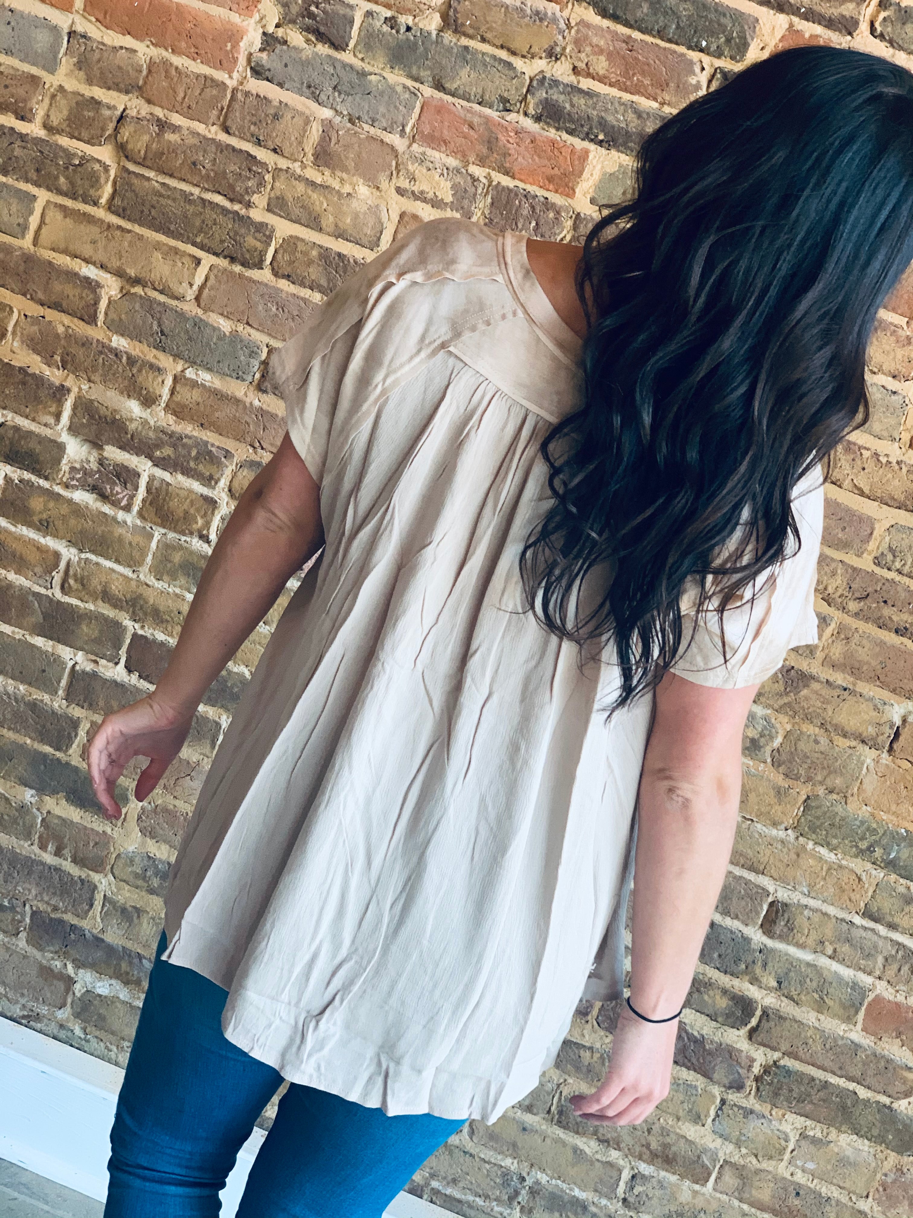 Path To You Taupe Tie Dye Two-Toned Top FINAL SALE