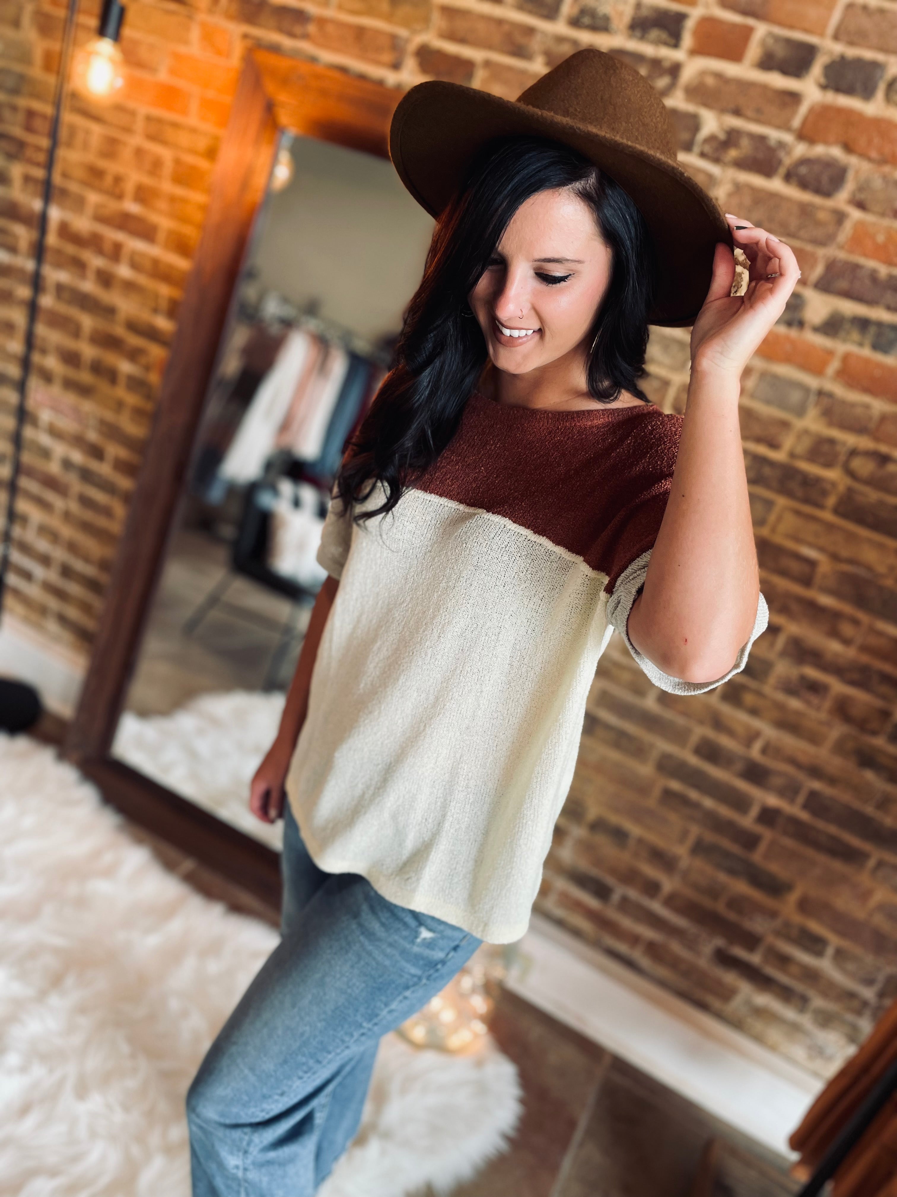 More Than Words Brick Combo Knit Top FINAL SALE