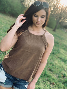 Follow The Beat Mocha Frayed Hem Cami