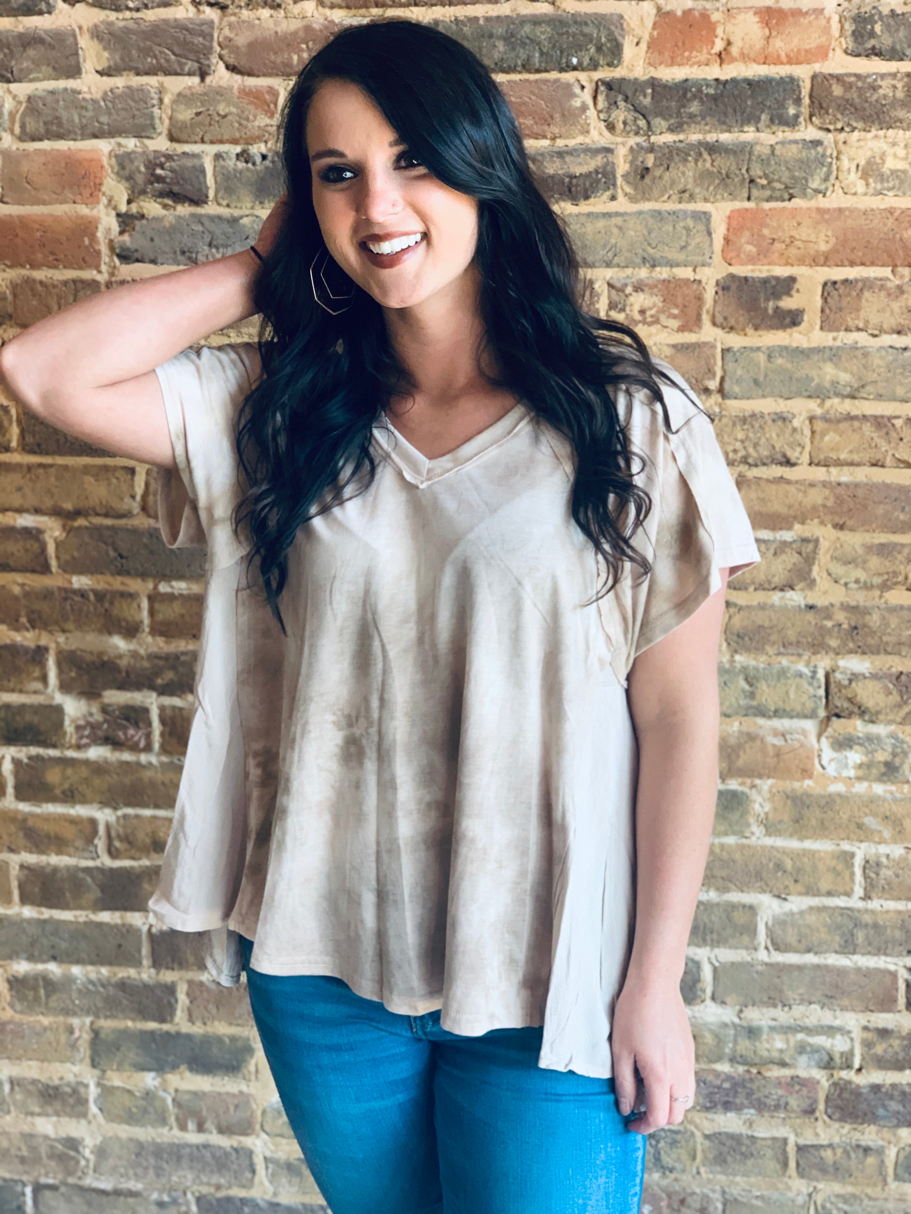 Path To You Taupe Tie Dye Two-Toned Top FINAL SALE