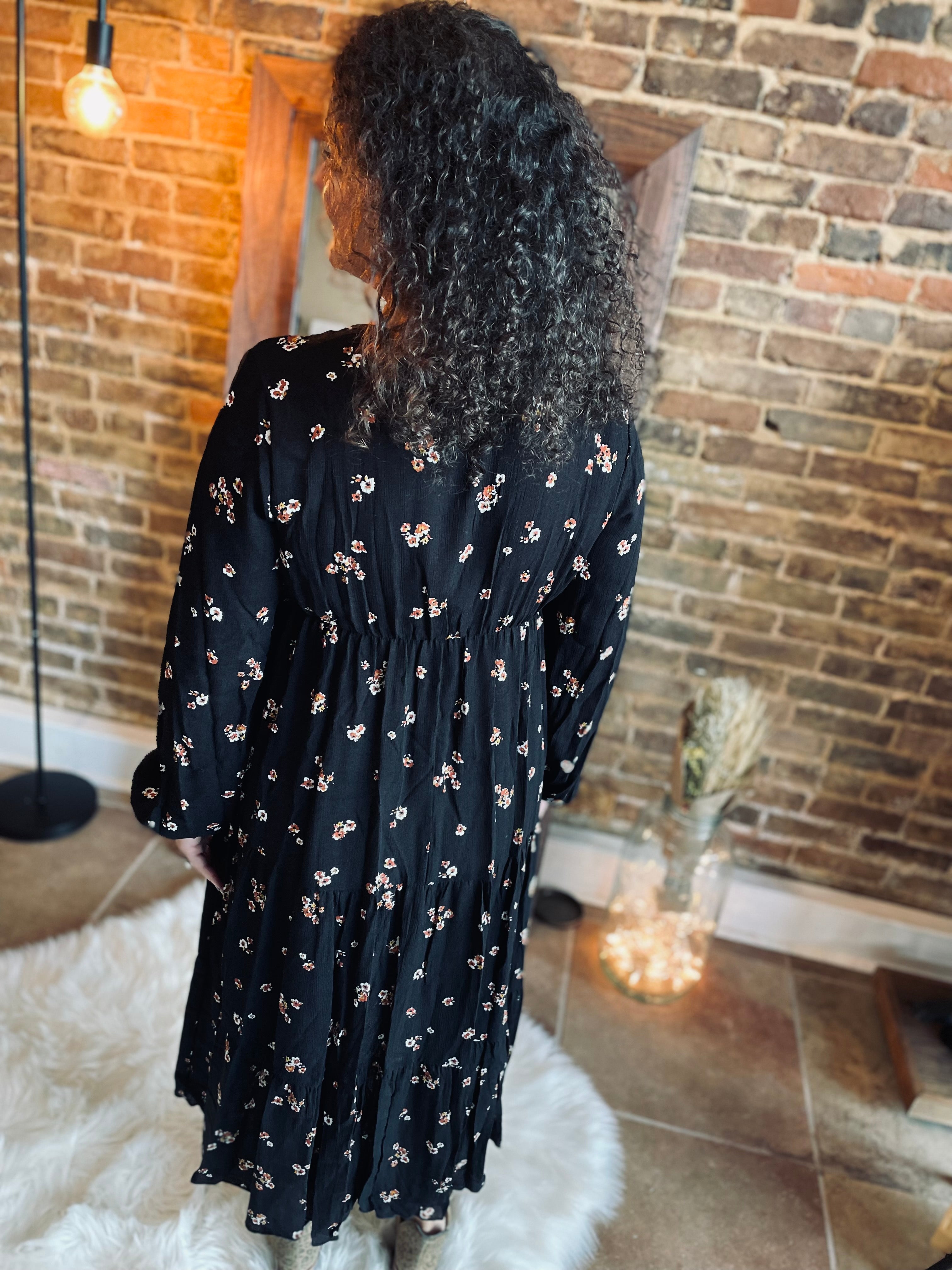 Made For You Black Print Midi Dress