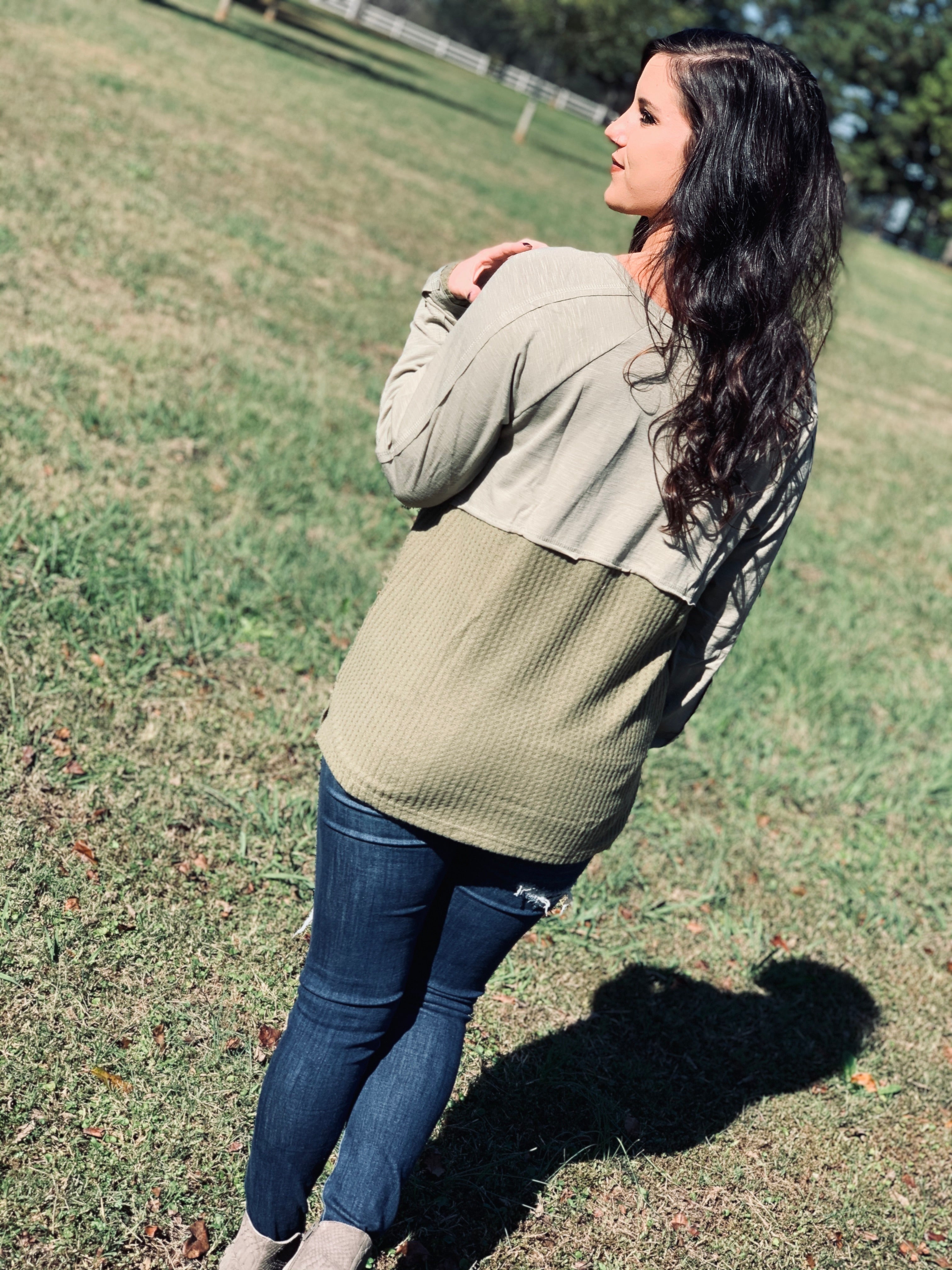 Everyday Love Olive Two Toned Top FINAL SALE