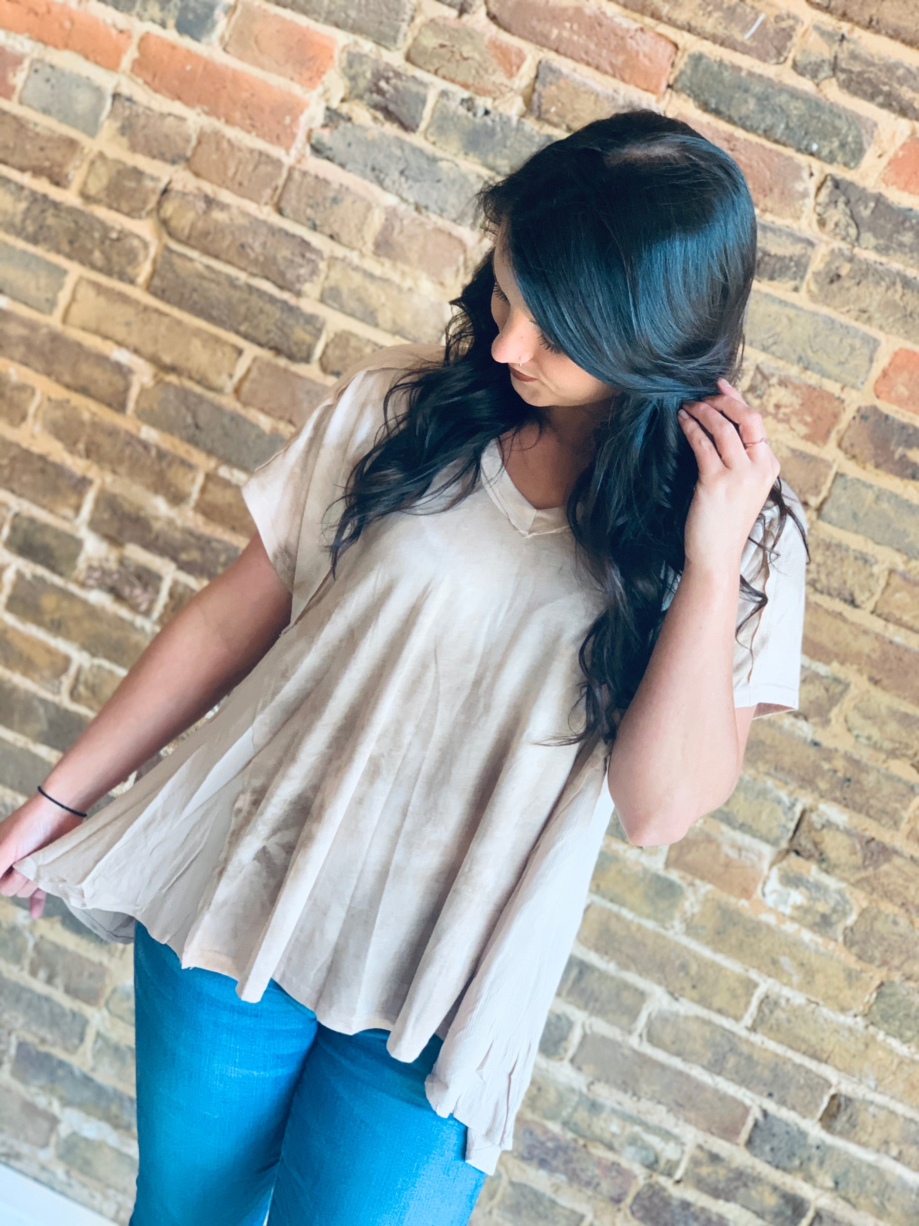 Path To You Taupe Tie Dye Two-Toned Top FINAL SALE