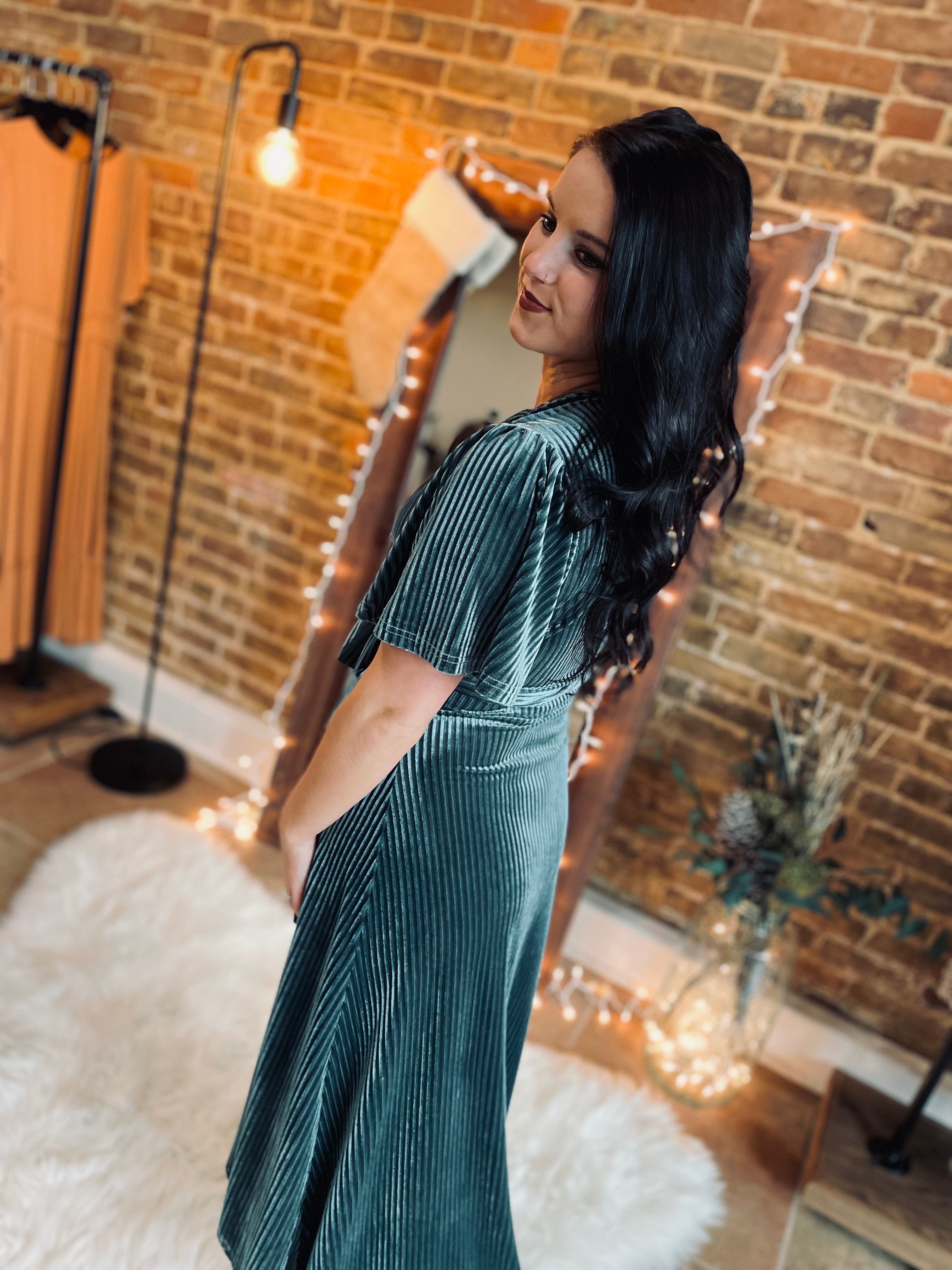 Believe In Love Emerald Velvet Wrap Dress