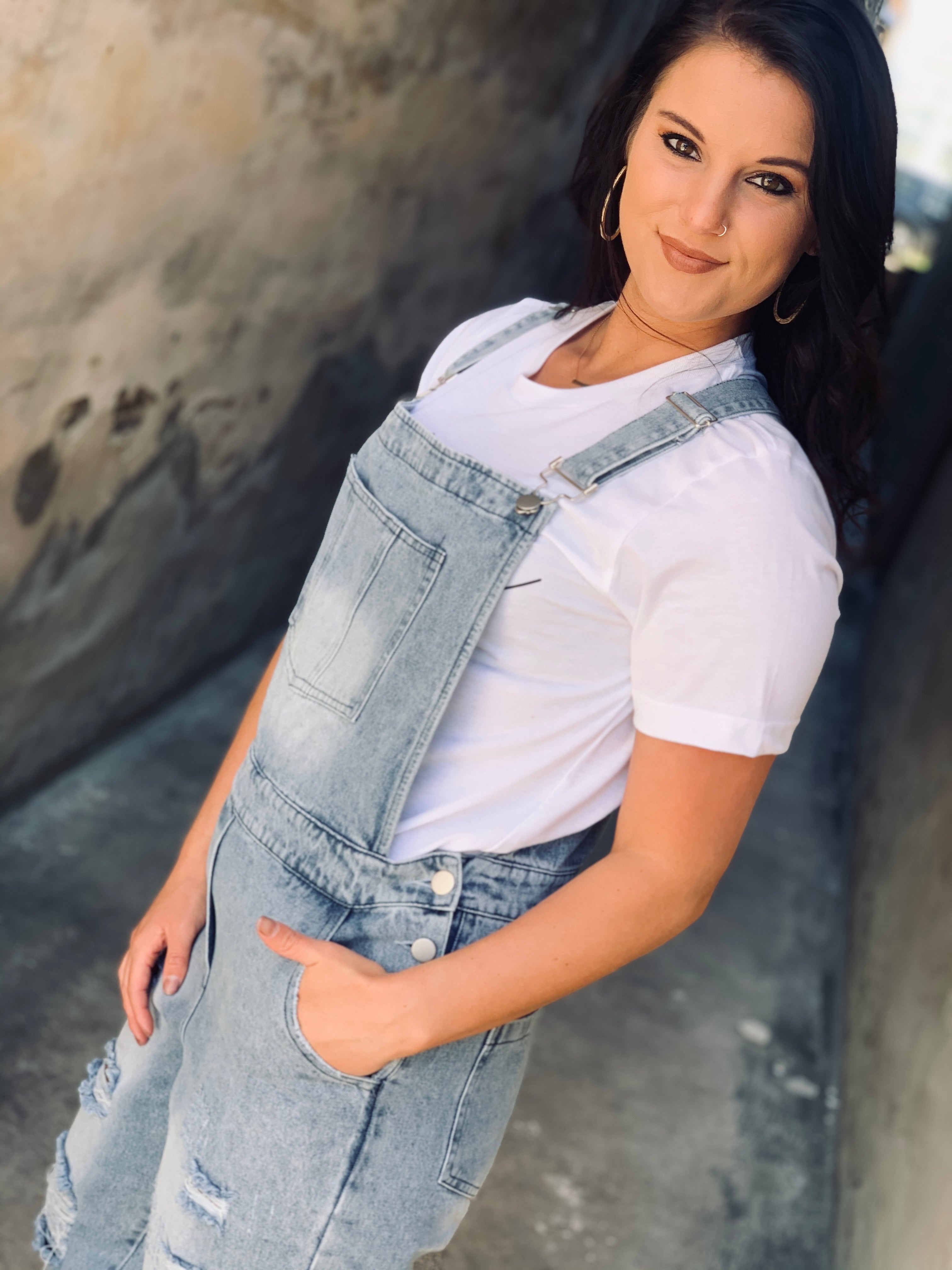 Deep In The South Denim Distressed Overalls