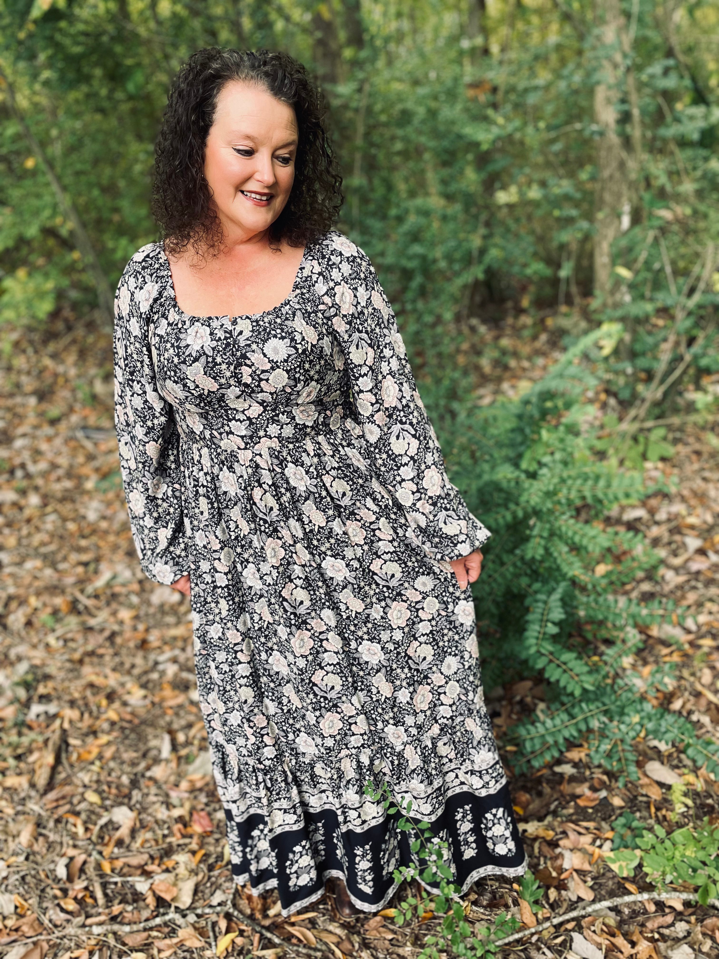 Living On Love Dusty Slate Print Midi Dress