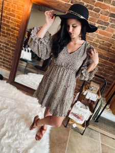 Stay Next To Me Taupe Print Ruffle Dress