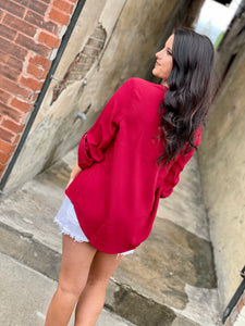 Burgundy V-Neck Blouse