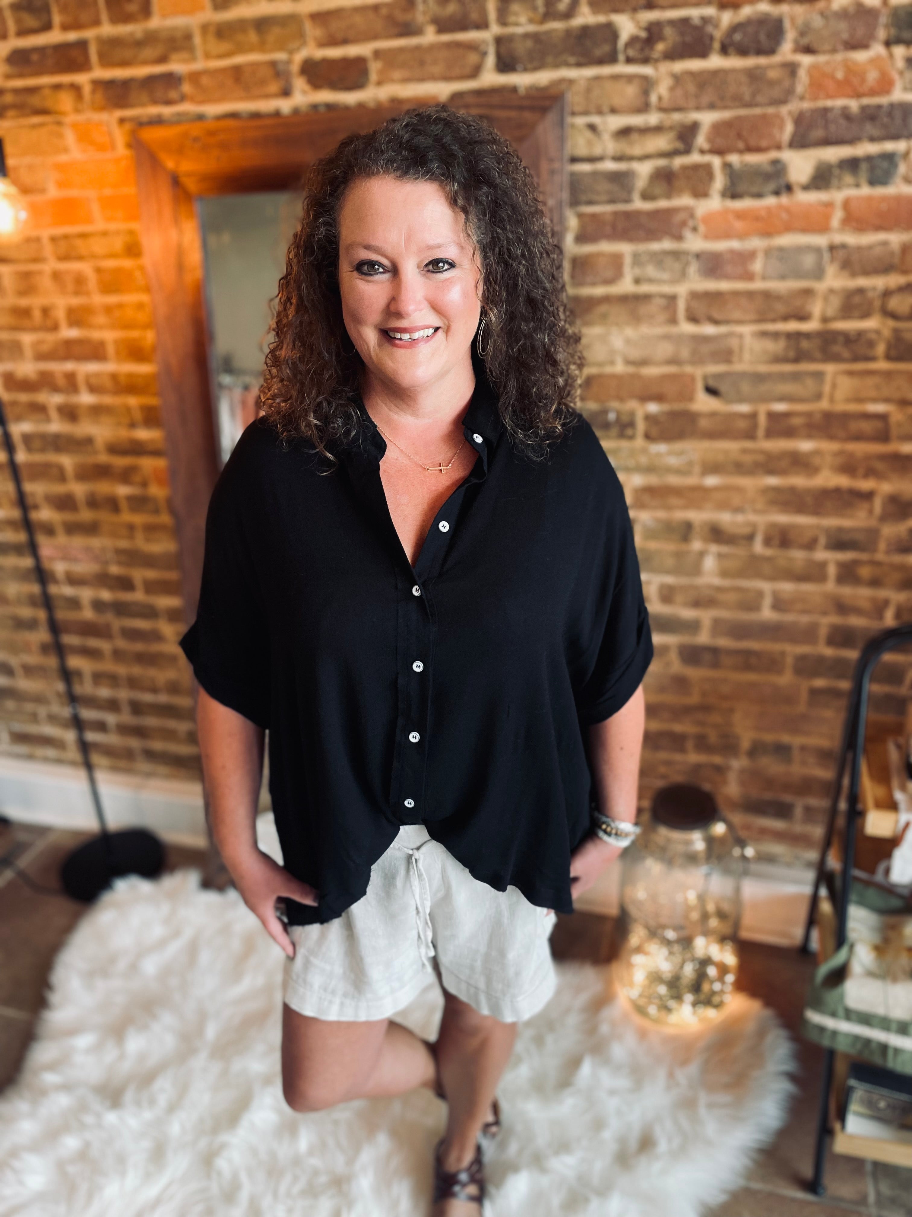 Delightfully In Love Black Button Up Blouse