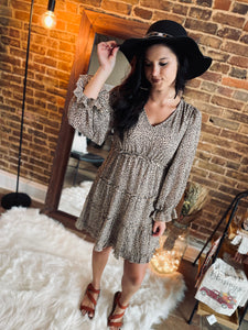 Stay Next To Me Taupe Print Ruffle Dress