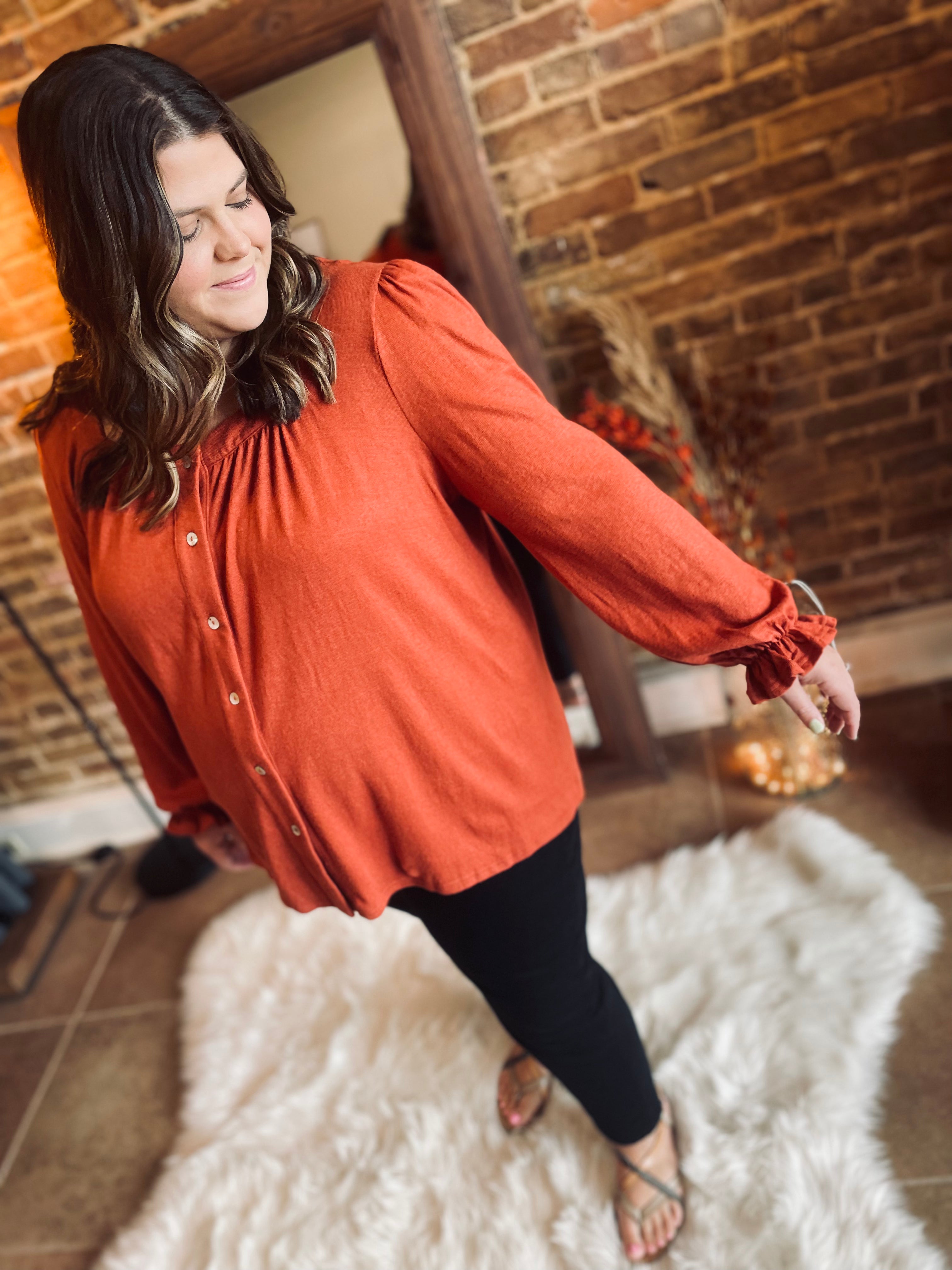 Stole My Heart Rust Long Sleeve Top