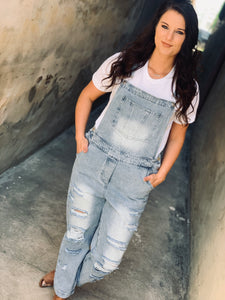 Deep In The South Denim Distressed Overalls