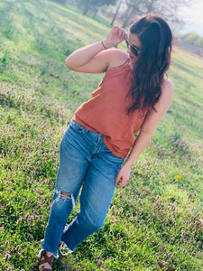 Follow The Beat Red Clay Frayed Hem Cami