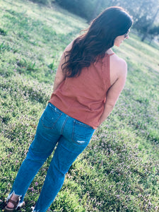 Follow The Beat Red Clay Frayed Hem Cami