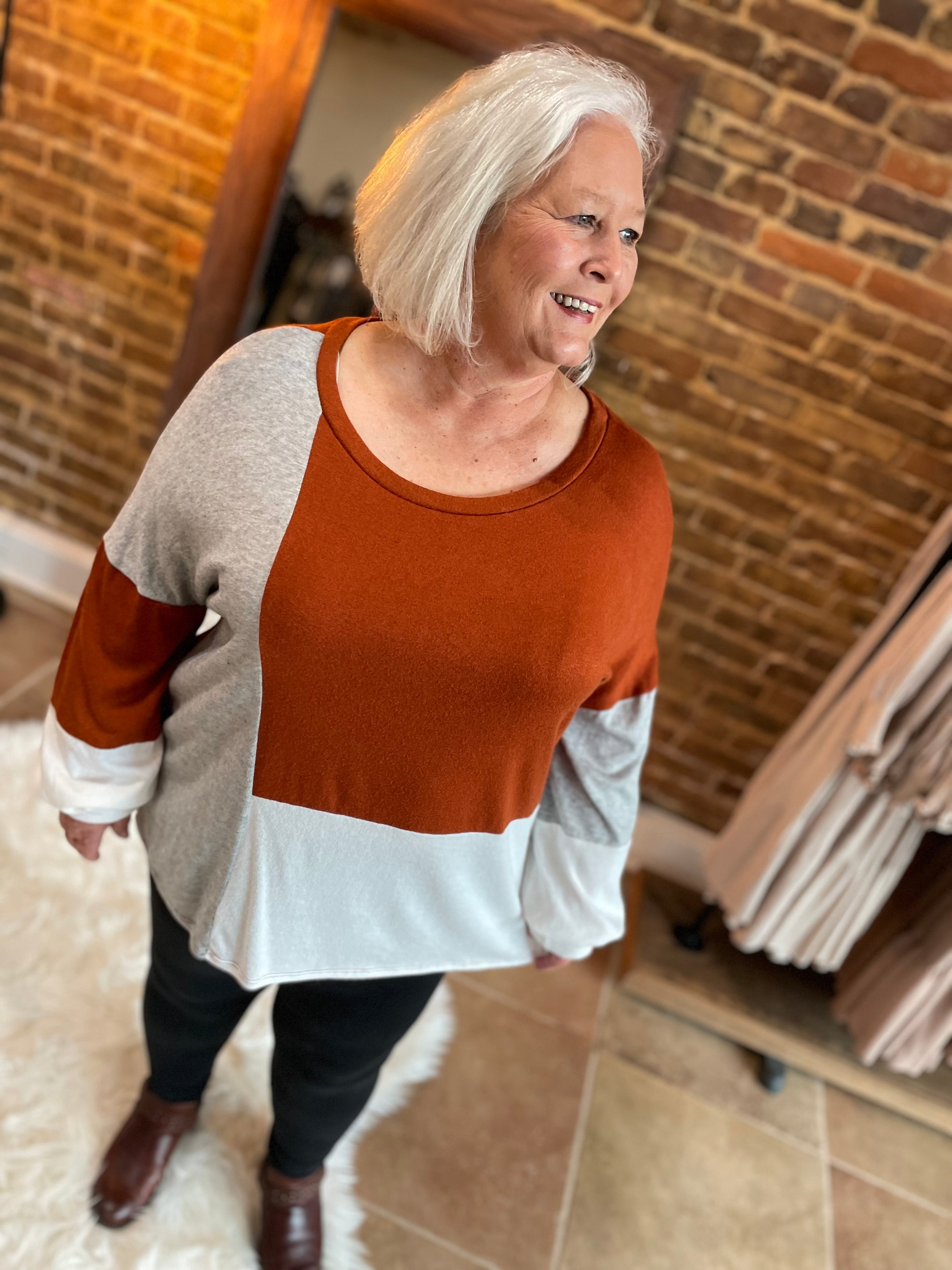 All Yours Rust/Heather Grey/Ivory Soft Sweater FINAL SALE