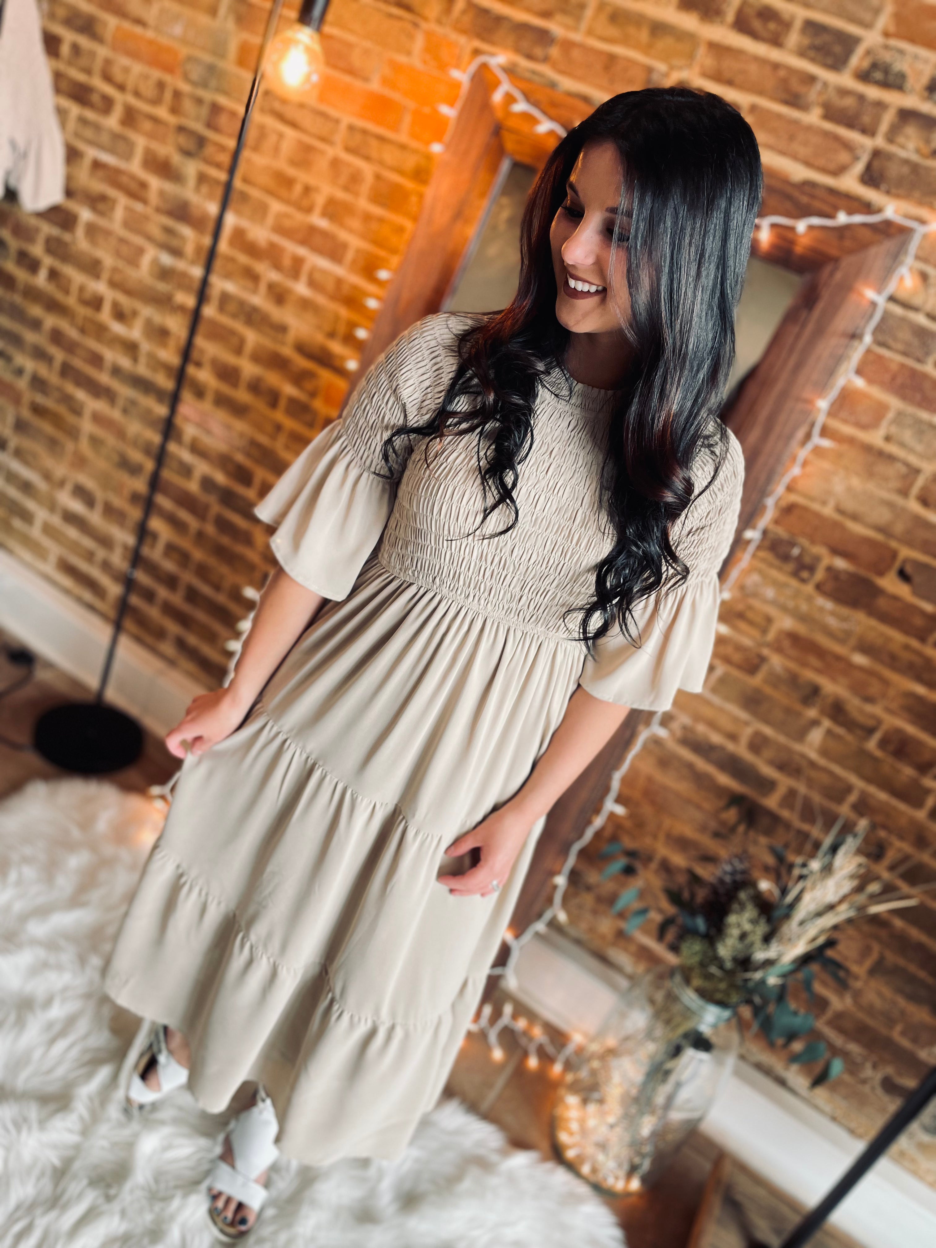 Unbreakable Love Light Taupe Midi Dress