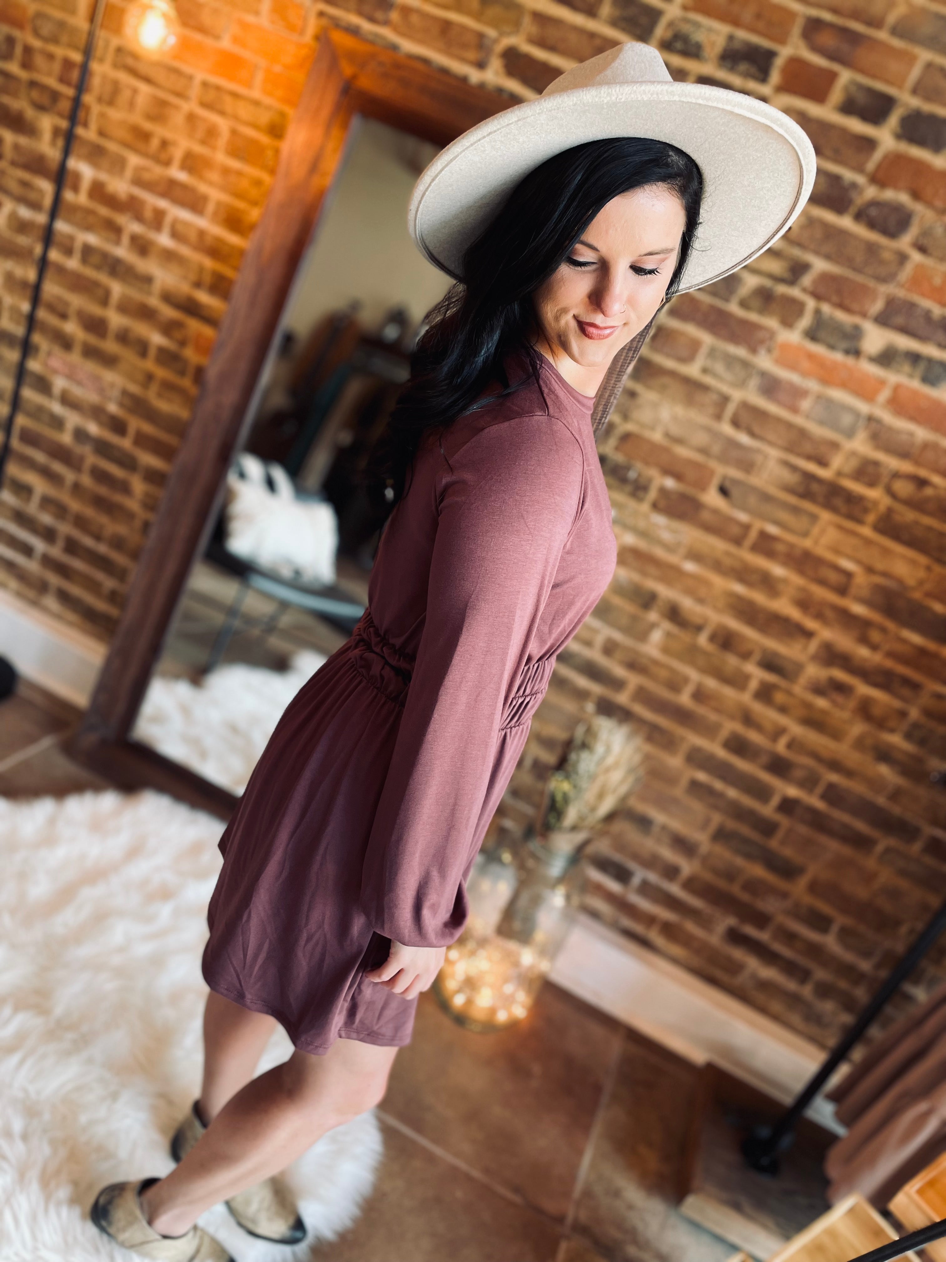 All About You Red Brown Long Sleeve Dress FINAL SALE