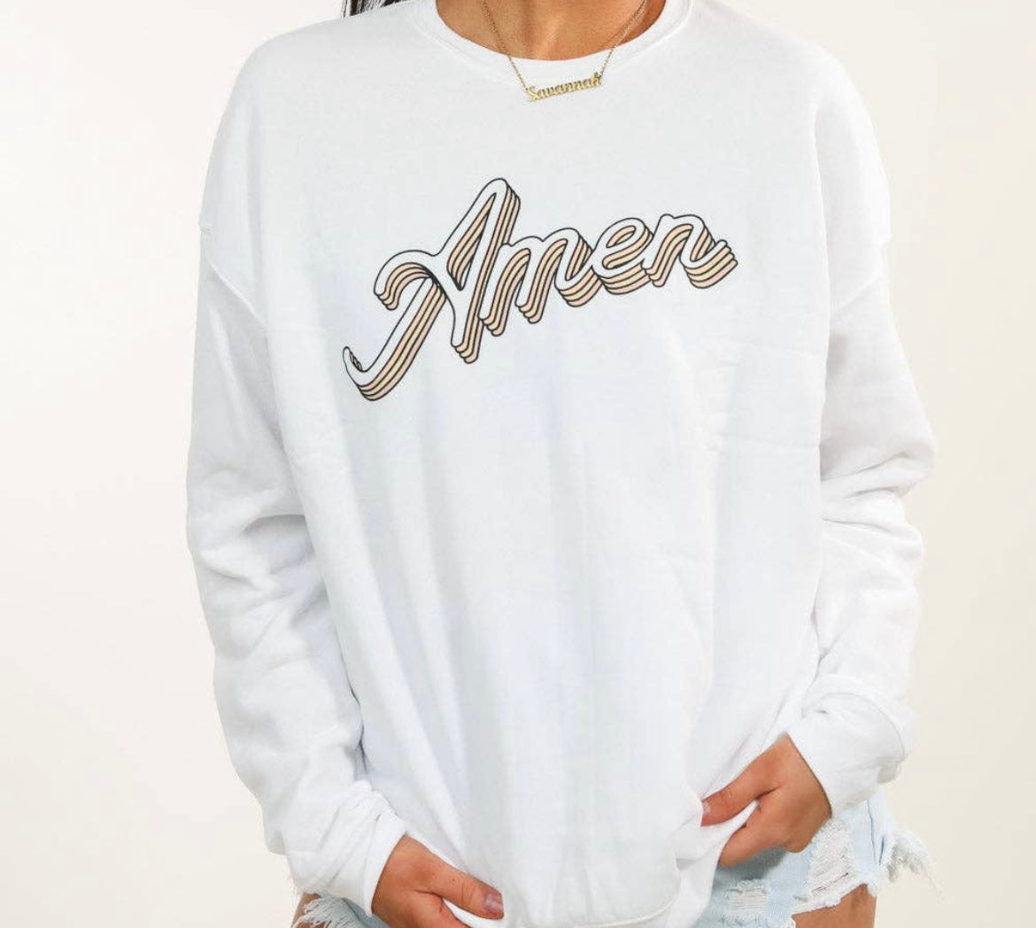 “AMEN” Retro White Pullover