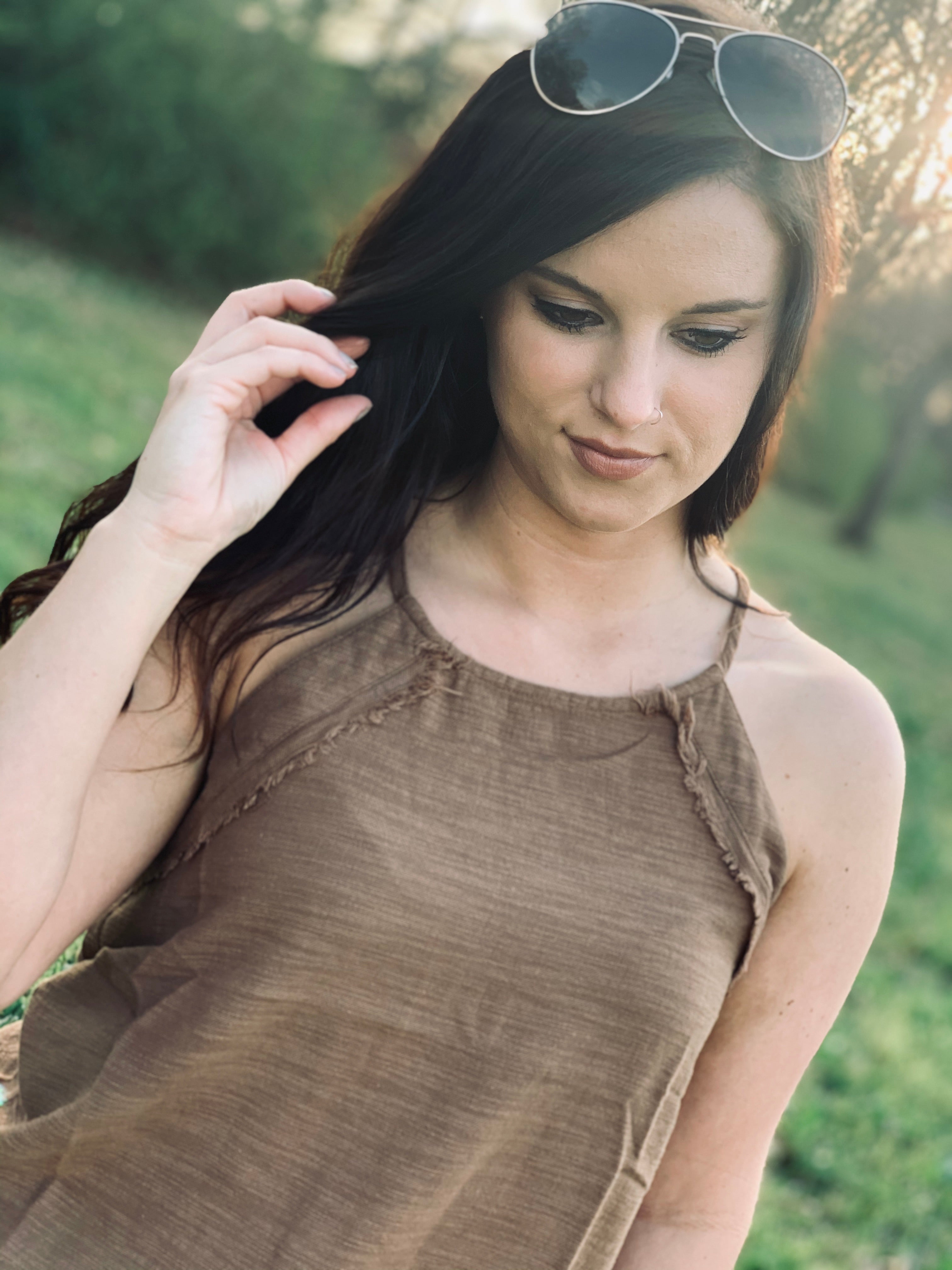 Follow The Beat Mocha Frayed Hem Cami