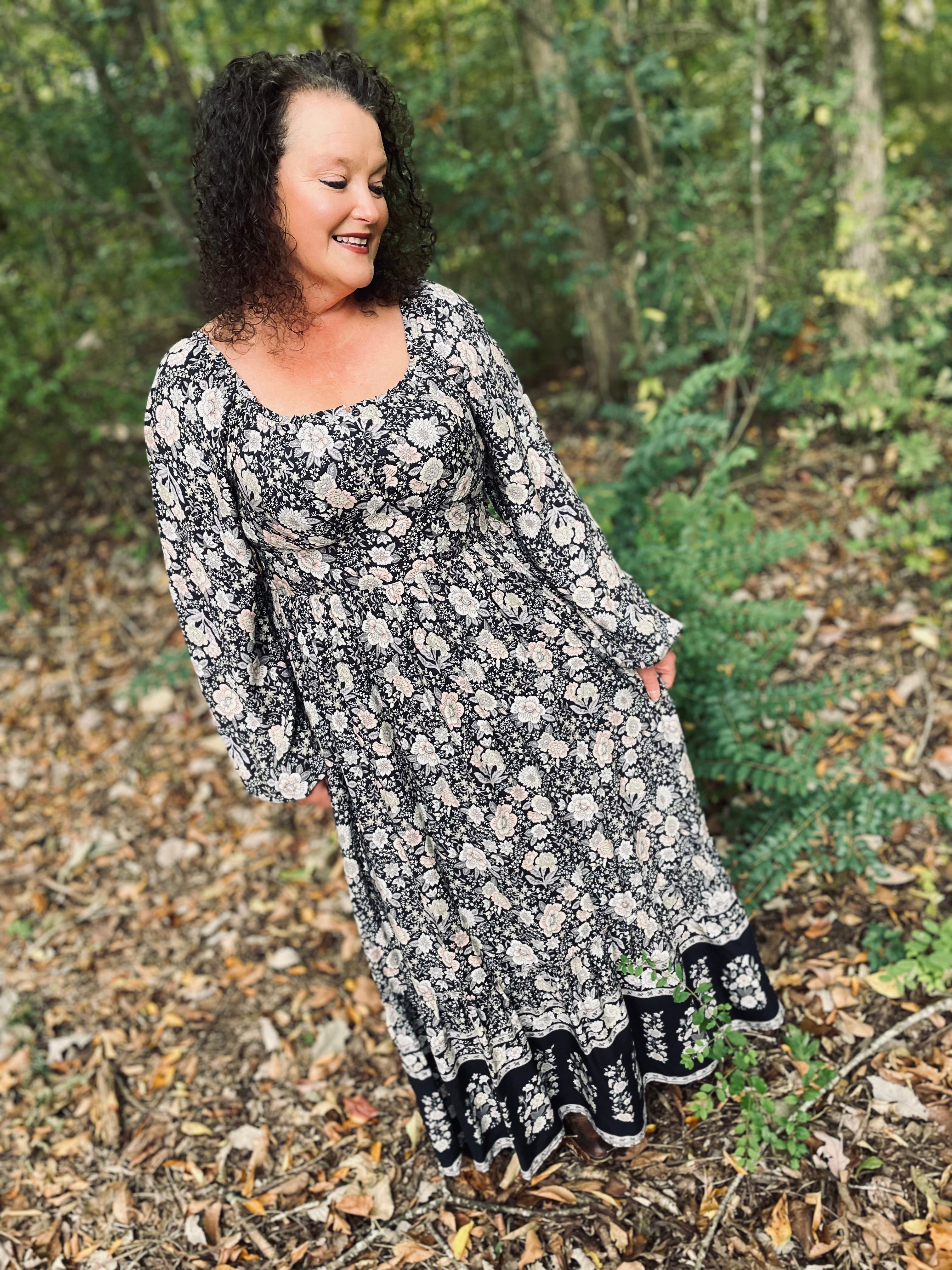 Living On Love Dusty Slate Print Midi Dress