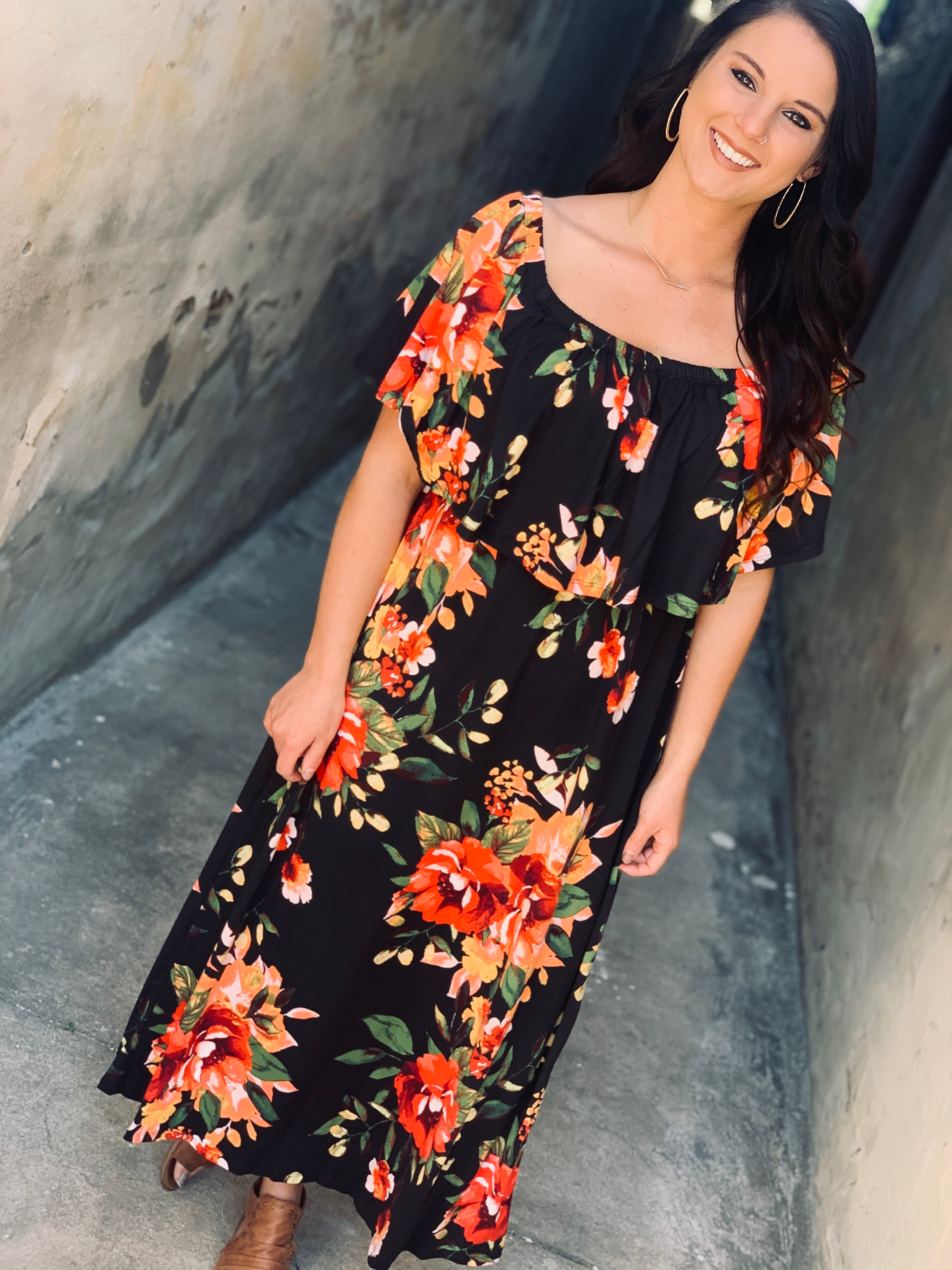 Summer Daydream Black Floral Maxi Dress