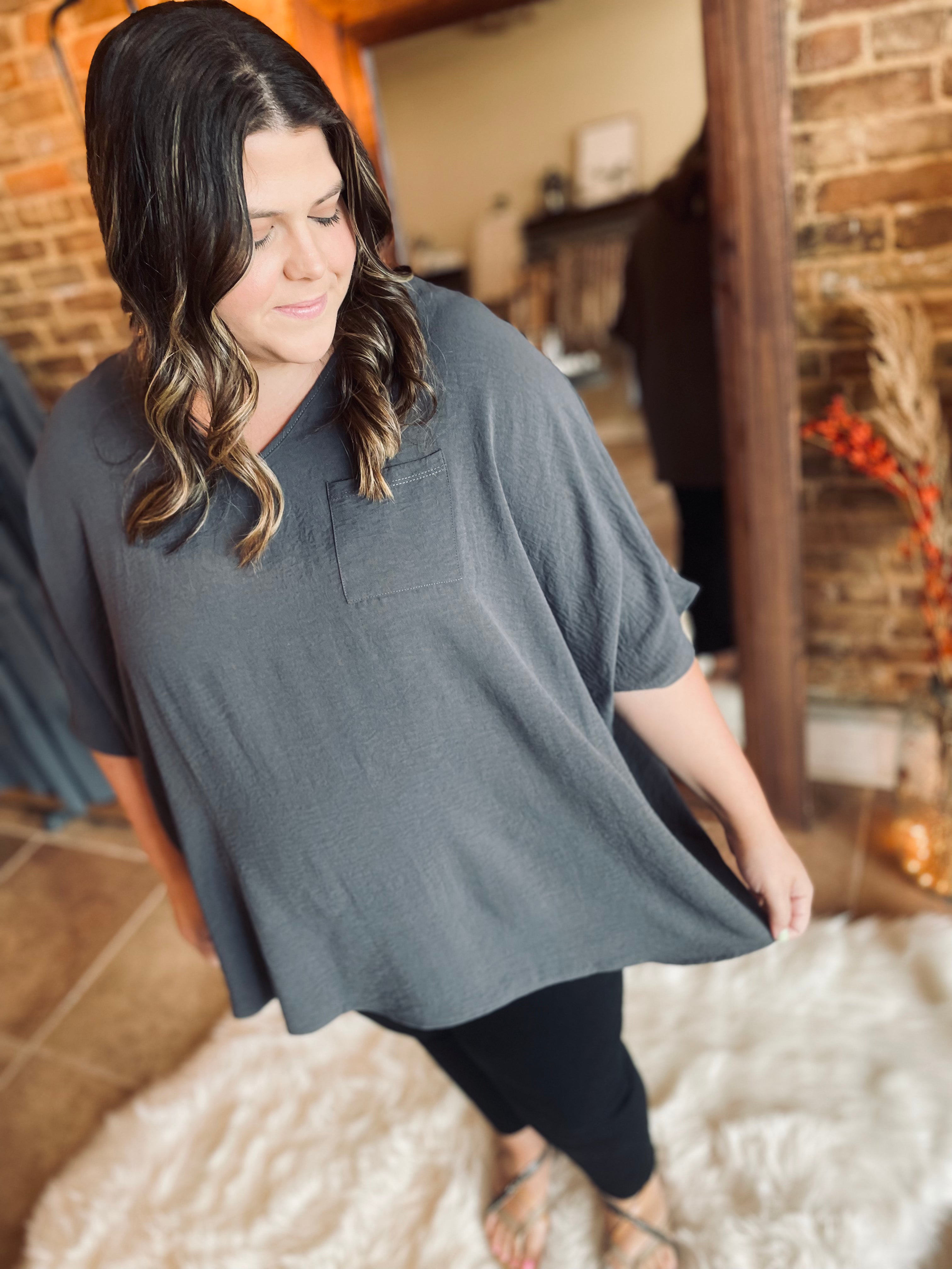 Swept Me Off My Feet Charcoal Blouse