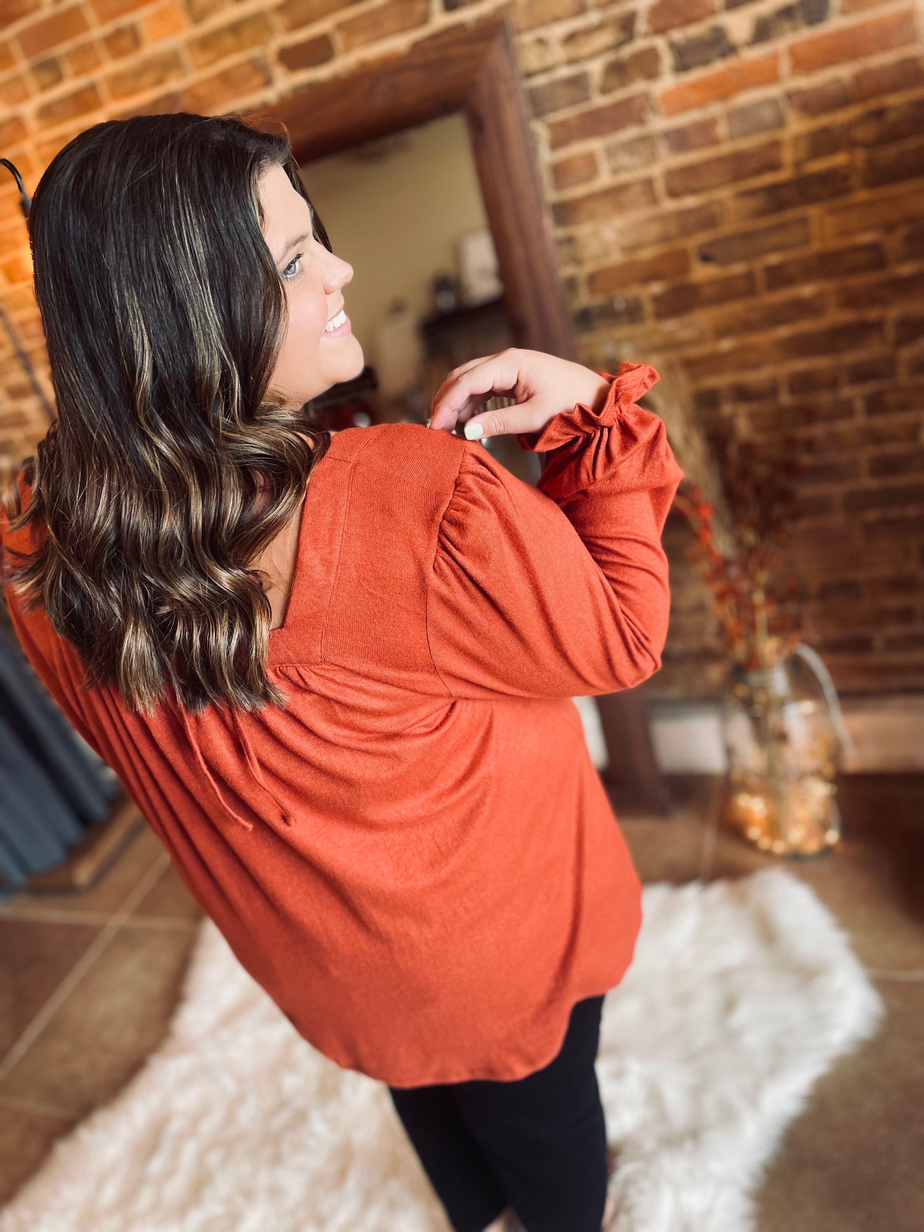 Stole My Heart Rust Long Sleeve Top