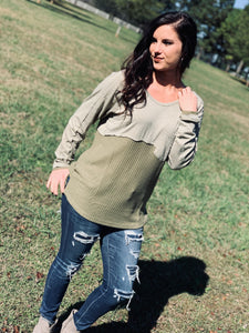 Everyday Love Olive Two Toned Top FINAL SALE