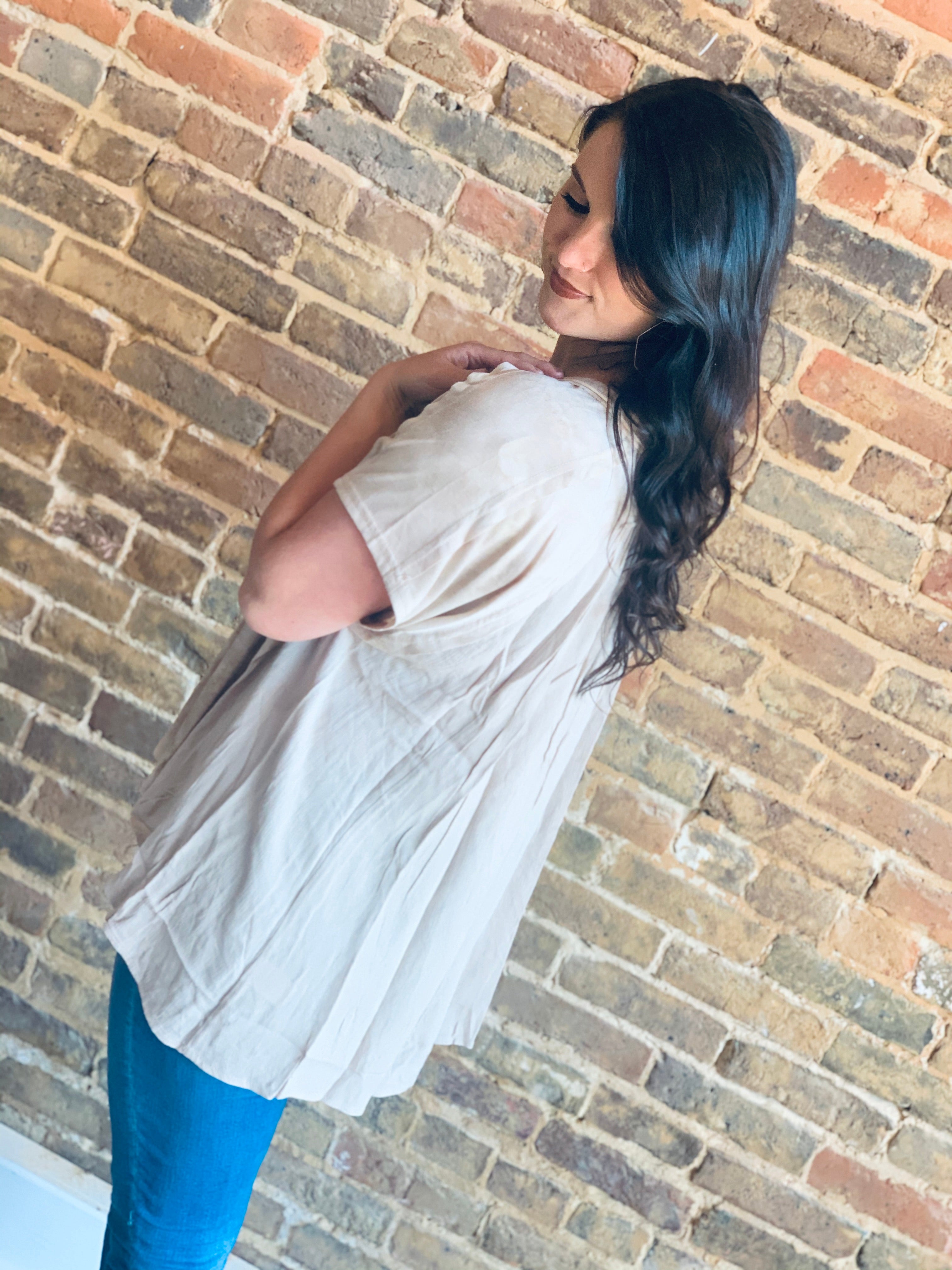 Path To You Taupe Tie Dye Two-Toned Top FINAL SALE