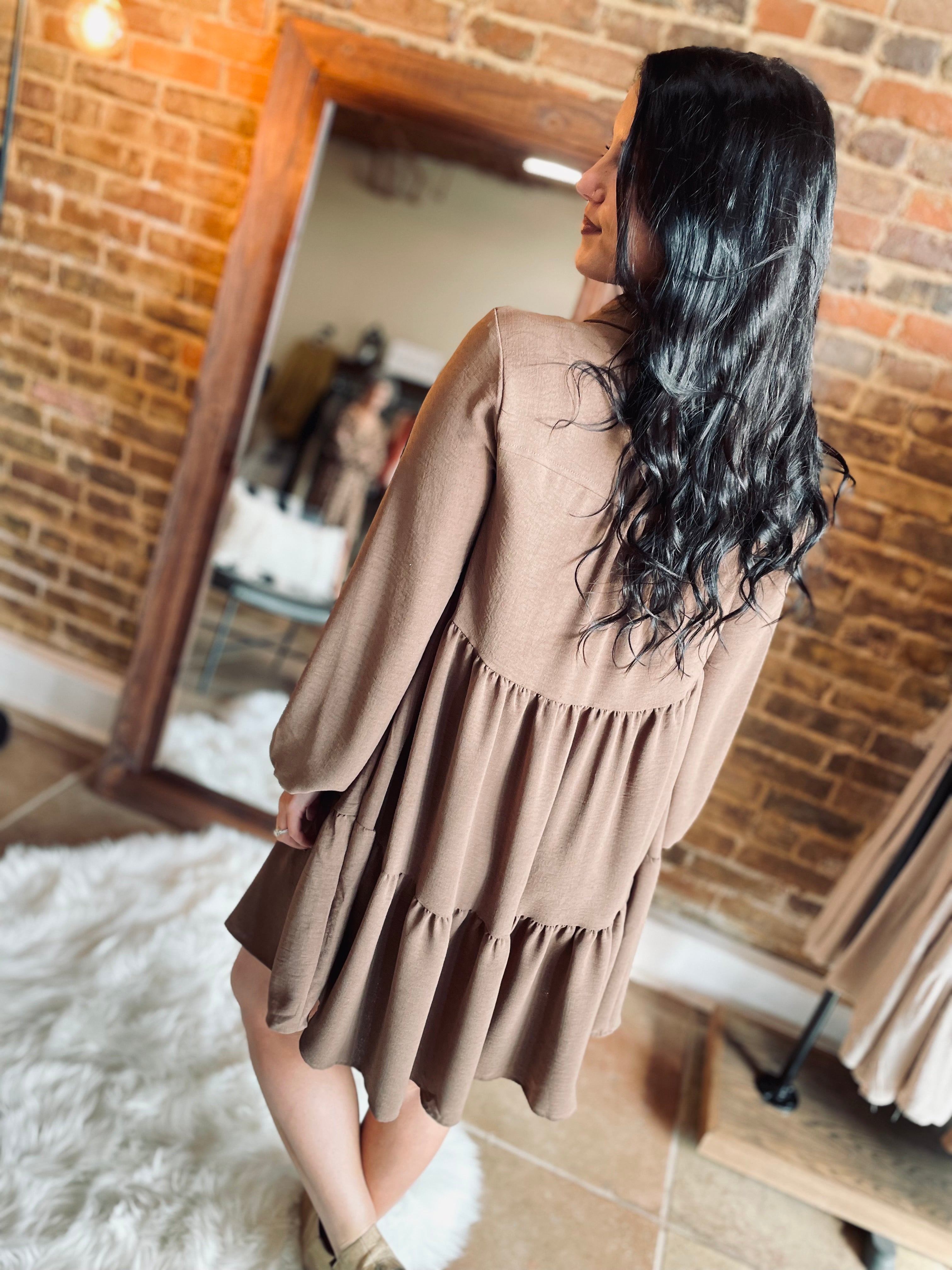 Cozy Evening Brown Button Dress FINAL SALE